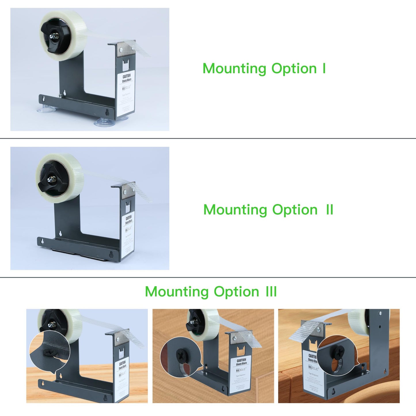 U.S. Solid Iron Desktop Tape Dispenser - 2.5 Inch Wide, 3 Inch Core, 3 Mounting Options, Extremely Durable