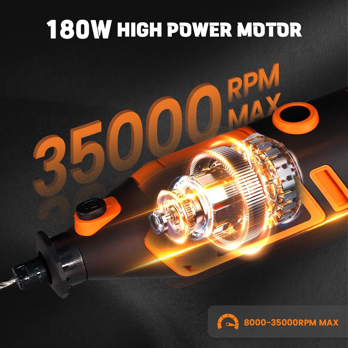 HARDELL Rotary Tool Kit - 180W Corded Power Rotary Tool 6 Variable Speeds with 61 Accessories, 8000-35000RPM, for Sanding, Polishing, Cutting, Engraving,Carving, DIY Crafts