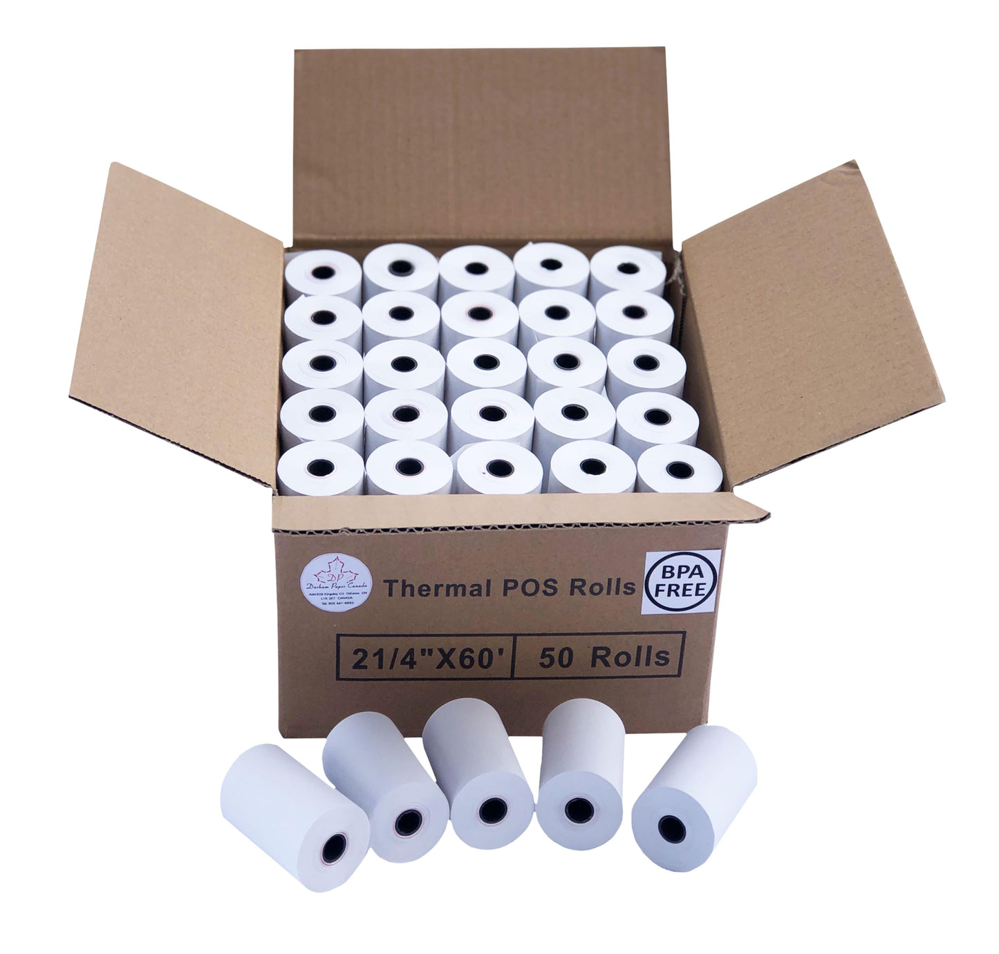 Durham Thermal Paper Rolls Size 2-1/4 x 60 ft x 38 mm Diameter 50 Count, White