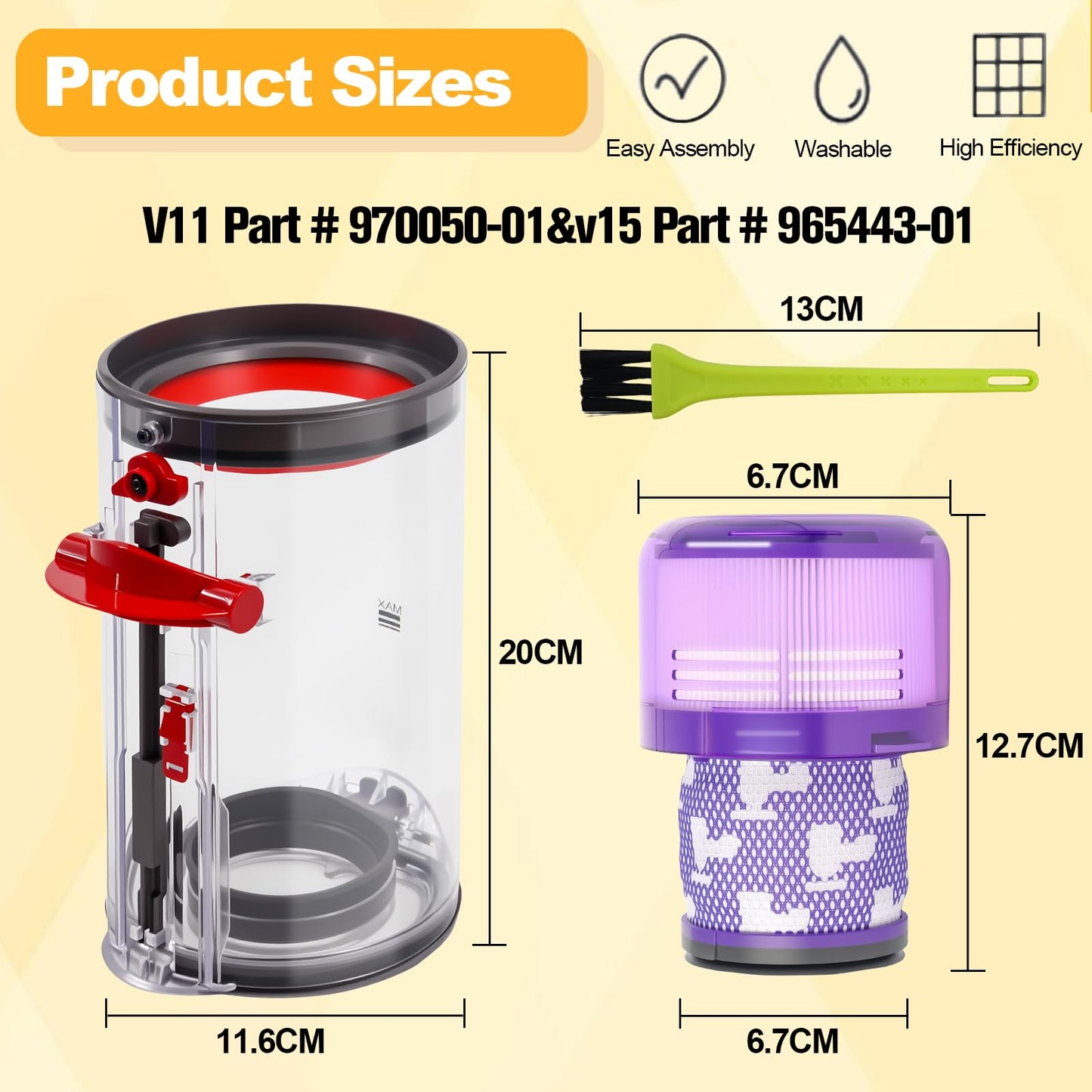 Upgraded Dust Canister Replacement Compatible with Dyson V11 V15 SV14 SV15 SV22 SV28 Vacuum Cleaner, Clear Dust Bin with HEPA Filter, Compatible with Part No. 970050-01 and 965443-01