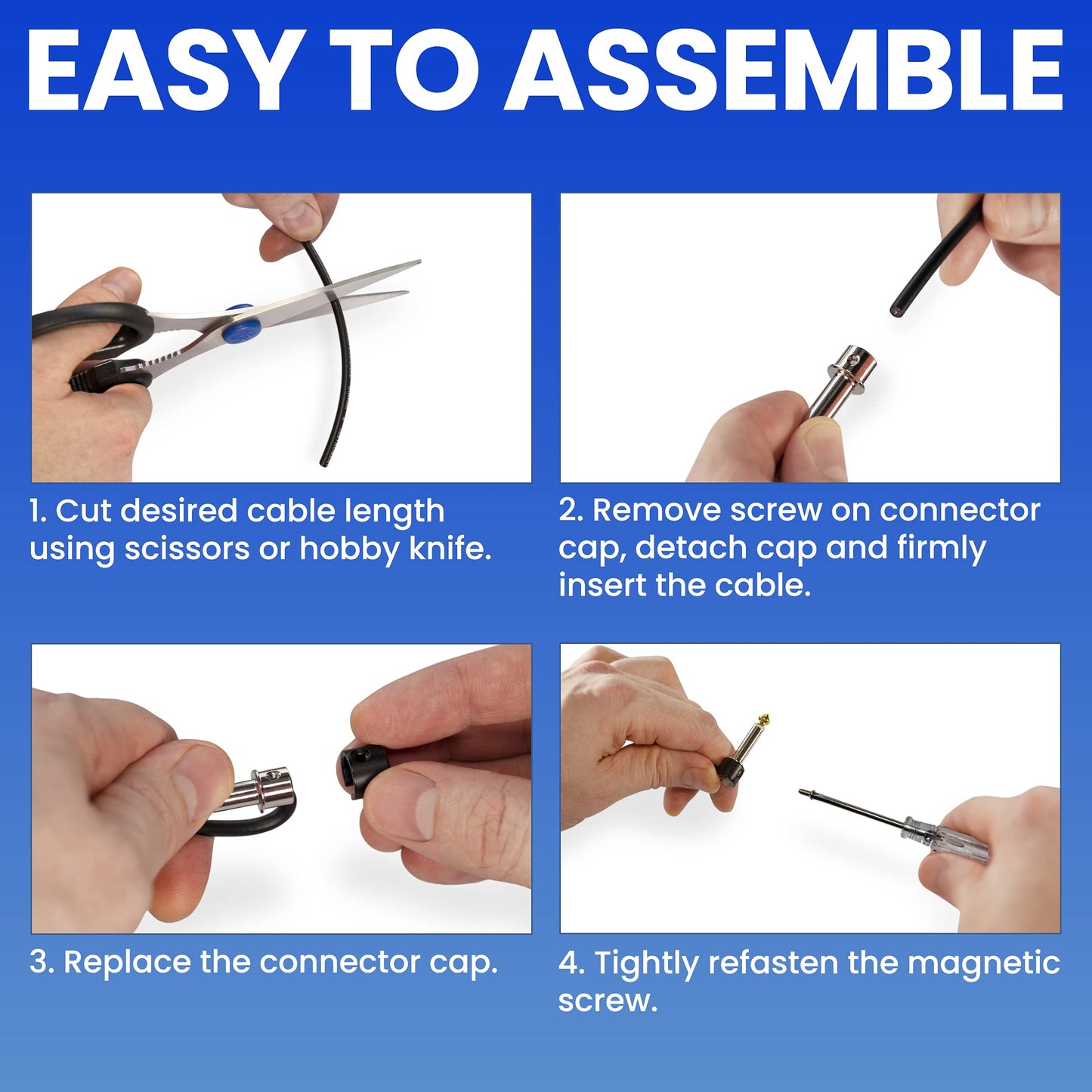 Crosby Solderless Pedalboard Cable Kit - No Cable Stripping Required, 3 Metres of Cable & 10 Gold Tip Connectors with Magnetic Screws & Screwdriver Make 5 DIY Custom Patch Cables