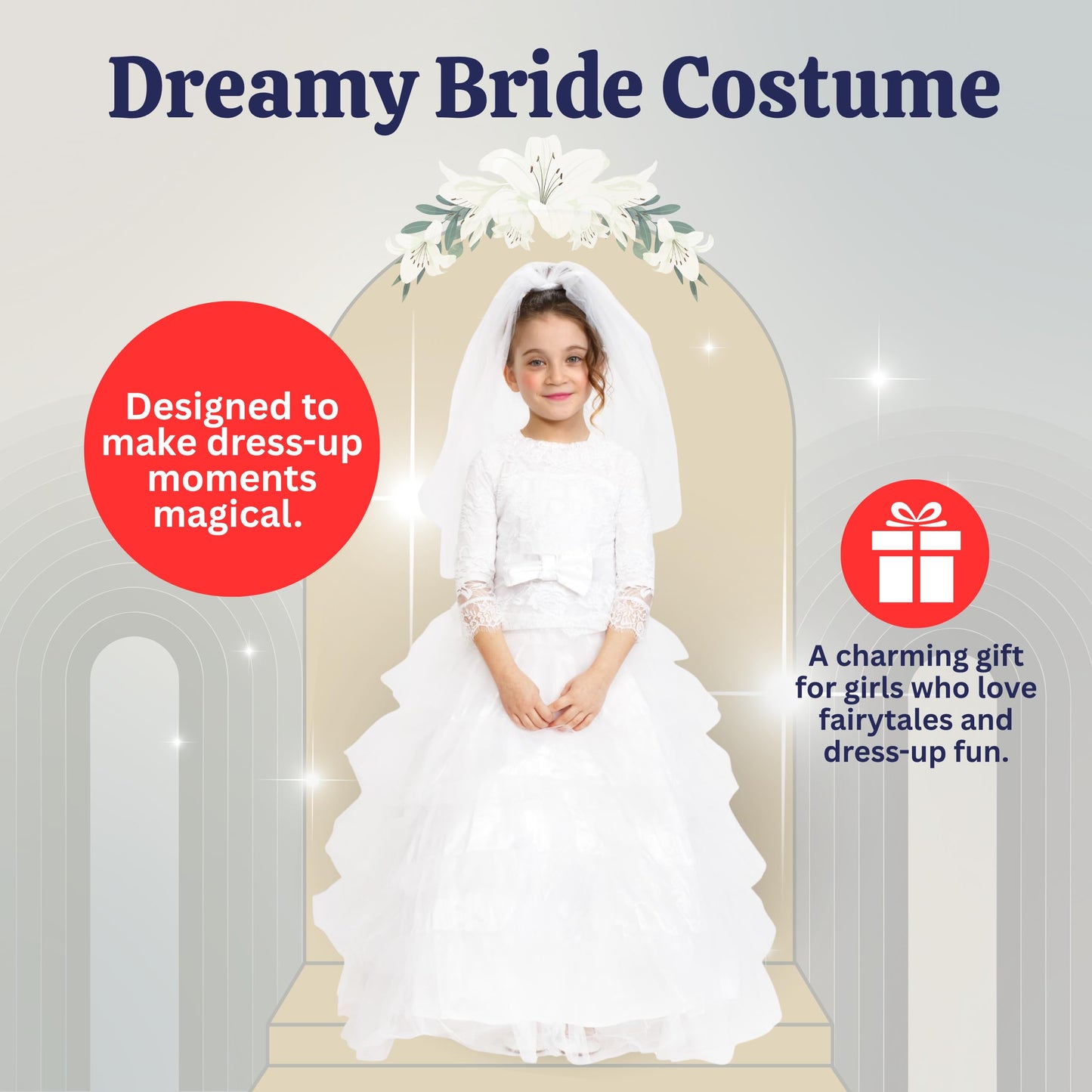 Dress Up America Bride Costume – Dreamy Bridal Dress with Wedding Veil for Girls