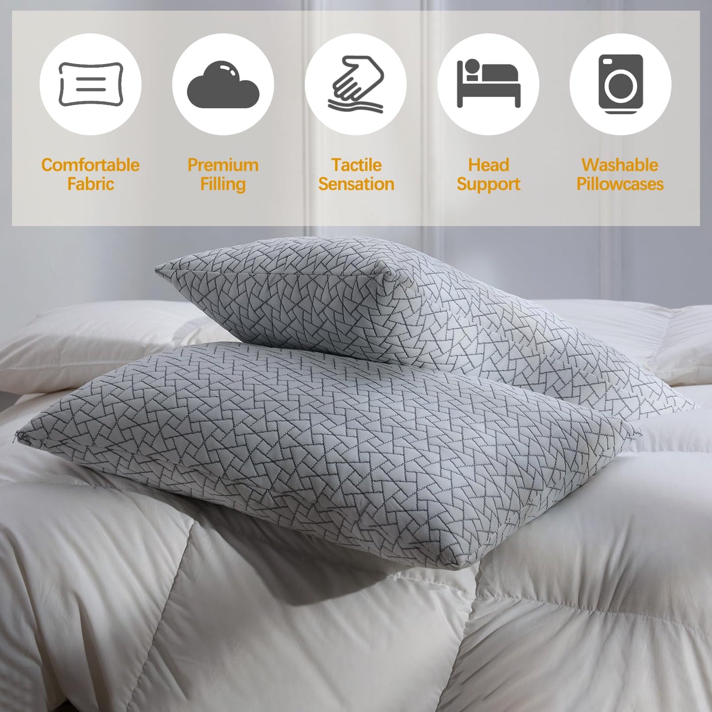FROHAUL Shredded Memory Foam Bed Pillows Adjustable Hotel Quality Pillows for Side, Back and Stomach Sleeper, Breathable Washable Cover, Oeko-TEX Certified Queen Size Set of 2