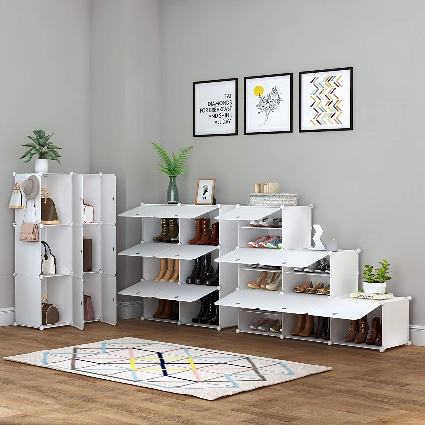 Shoe Rack, 6 Tier Shoe Storage Cabinet 24 Pair Plastic Shoe Shelves Organizer for Closet Hallway Bedroom Entryway