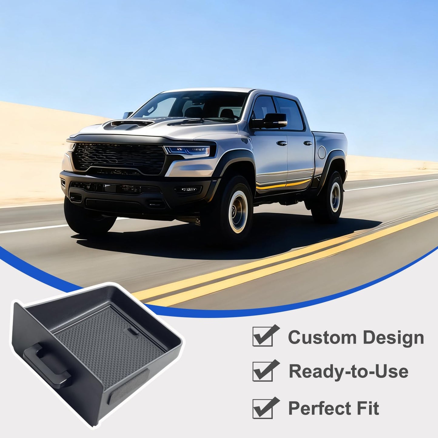 PIMCAR Removable Storage Drawer Tray Compatible with 2019-2026 Dodge RAM 1500 2500 3500 Center Console Storage Drawer Accessories Cubby Organizer Box ABS Plastic (Only Fit Models with Cubby)