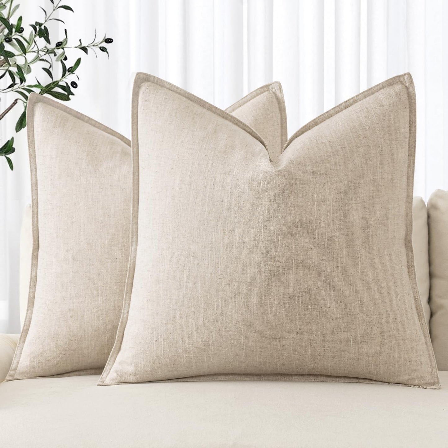 MIULEE Linen Pillow Covers Pack of 2 Decorative Cushion Throw Pillow Covers Soft Accent Boho Farmhouse Couch Pillowcases Modern Home Decors for Sofa Living Room Bed 24x24 Inch Natural Beige