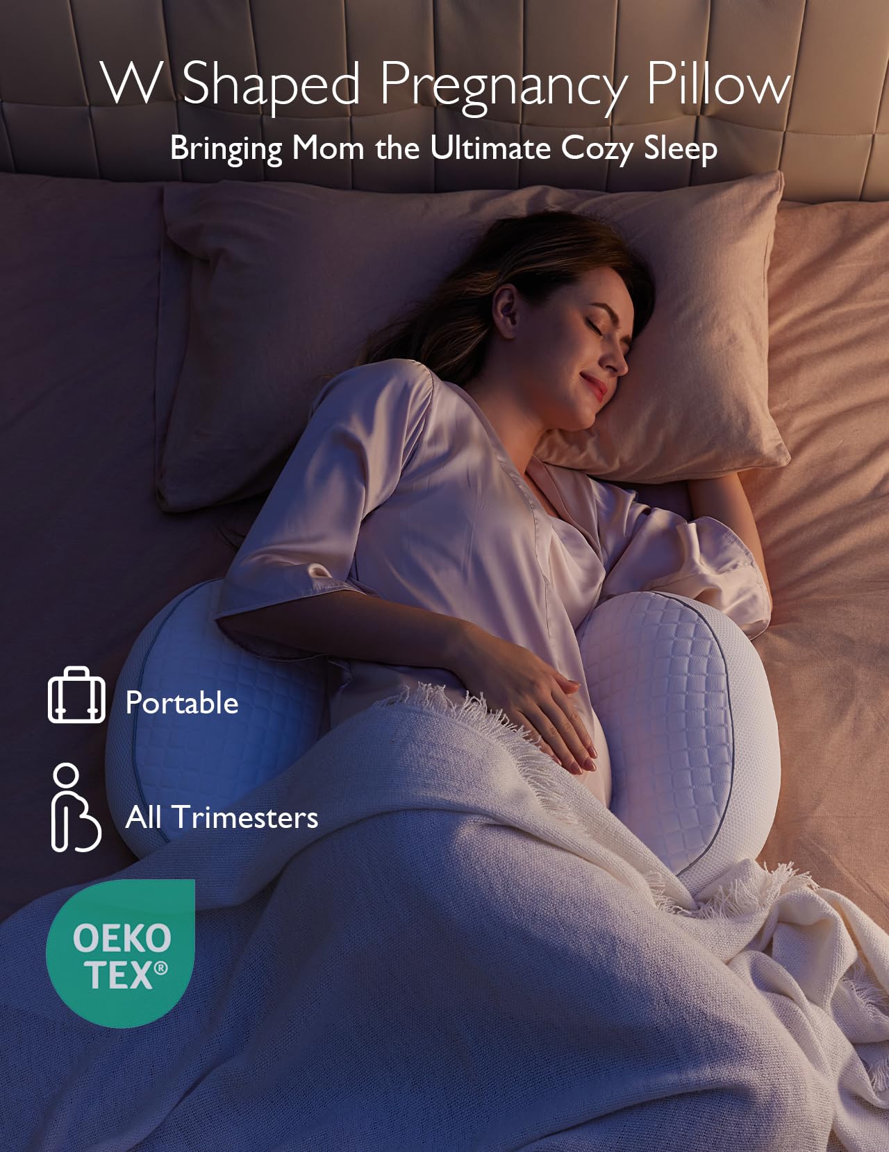 Momcozy Portable Pregnancy Pillow – W Shaped Maternity Support for Side Sleepers, Adjustable Travel Wedge Pillow for Back, Belly, and Hip Relief, Ideal for Pregnant Women, Deep Grey