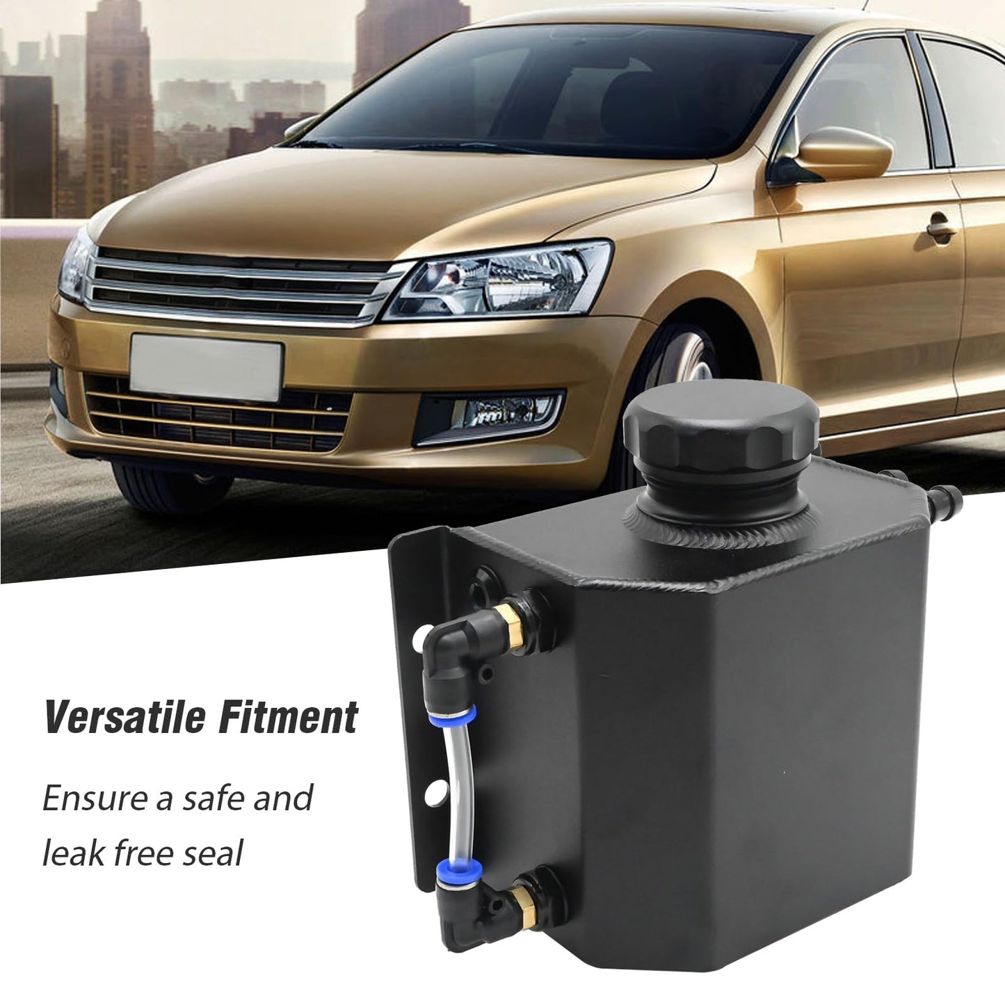 Vkinman 1L 1PC Overflow Tank, Coolant Radiator Expansion Tank, Reservoir Expansion, Universal, Replacement for Most Vehicles, Aluminum, Black