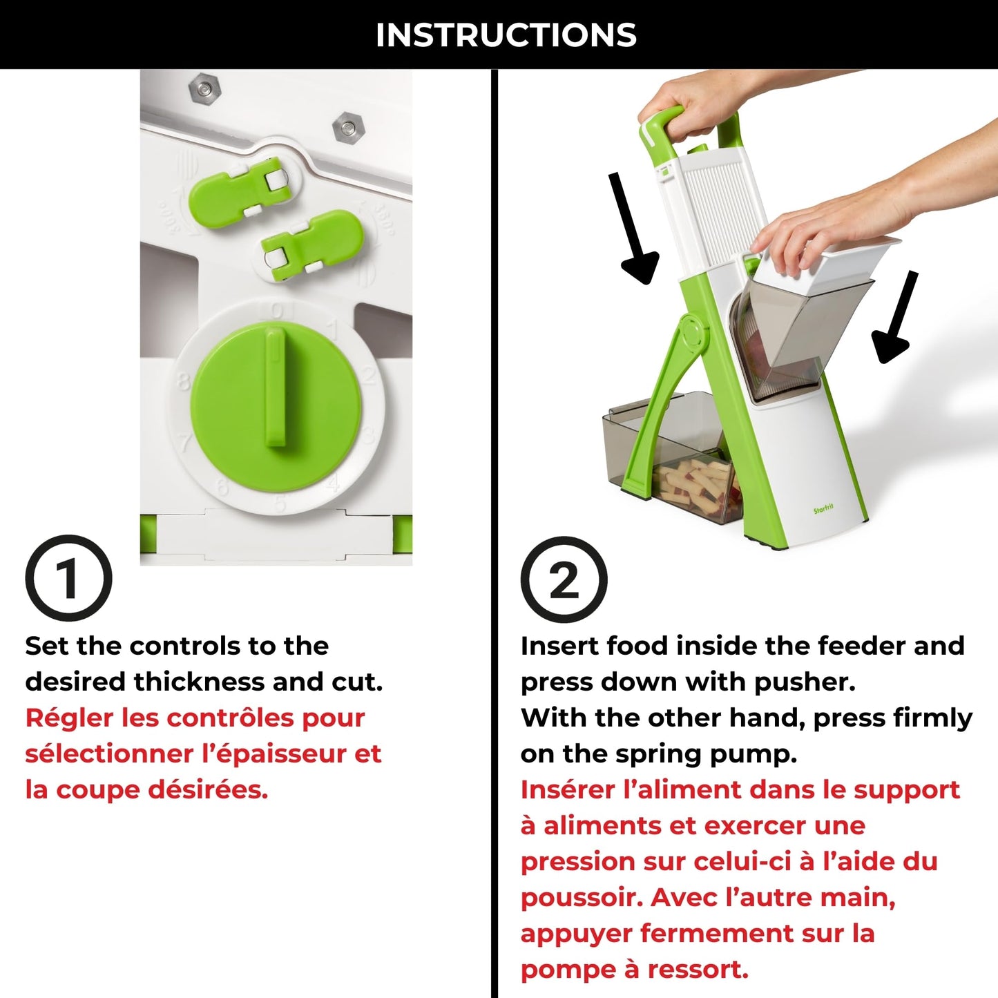 Starfrit Super Pump’N’Slice, Safe Vertical Mandoline, Oversized Feeder, Vegetable Slicer, Chopper, Adjustable Thickness