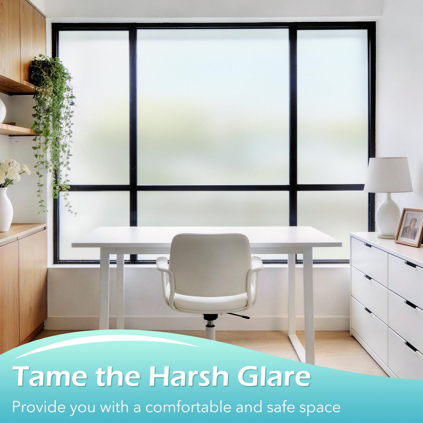 DOWELL Frosted Window Films for Privacy, Removable Privacy Film with Installation Tools, Static Cling No Glue Sun Blocking Window Covering for Bathroom, Bedroom, Office, Glass Doors, 90 x 200 cm