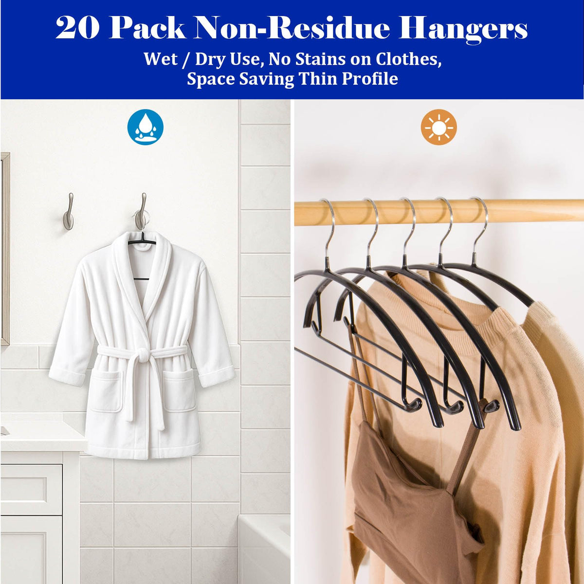 GZQXHOME 30 Pack Non Slip PVC Coating Metal Clothes Hangers No Shoulder Bump,Built-in Shoulder Hook and Bottom Rod,Suitable for Sweaters,Suits,Shirts,Skirt,Jackets (Black, 30 Pack)