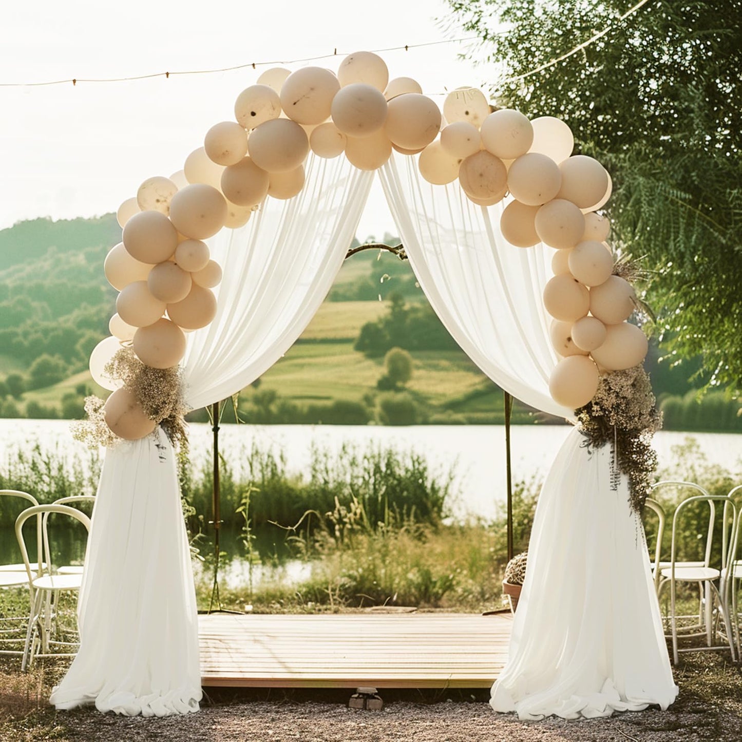 Wokceer Wedding Arch Draping Fabric 2 Panels 28.7" x 20FT Ivory Drapes Sheer Fabric Backdrop Arch Draping Fabric for Wedding Ceremony Birthday Party Bridal Shower Decoration