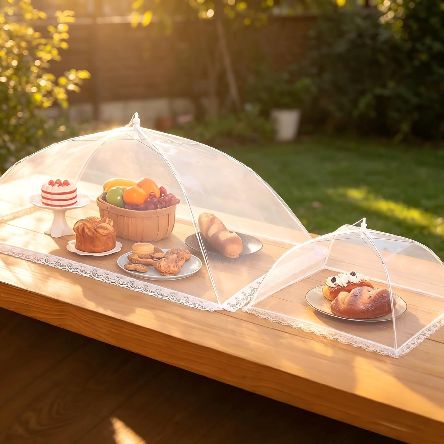 HOMKULA Food Covers for Outside - 2 Extra Large (40 x 24 in) & 6 Large (17 x 17 in) Mesh Food Covers for Outdoors, Food Tent Food Cover for Picnic Party Supplies, Pop-Up and Collapsible, 8 Pack