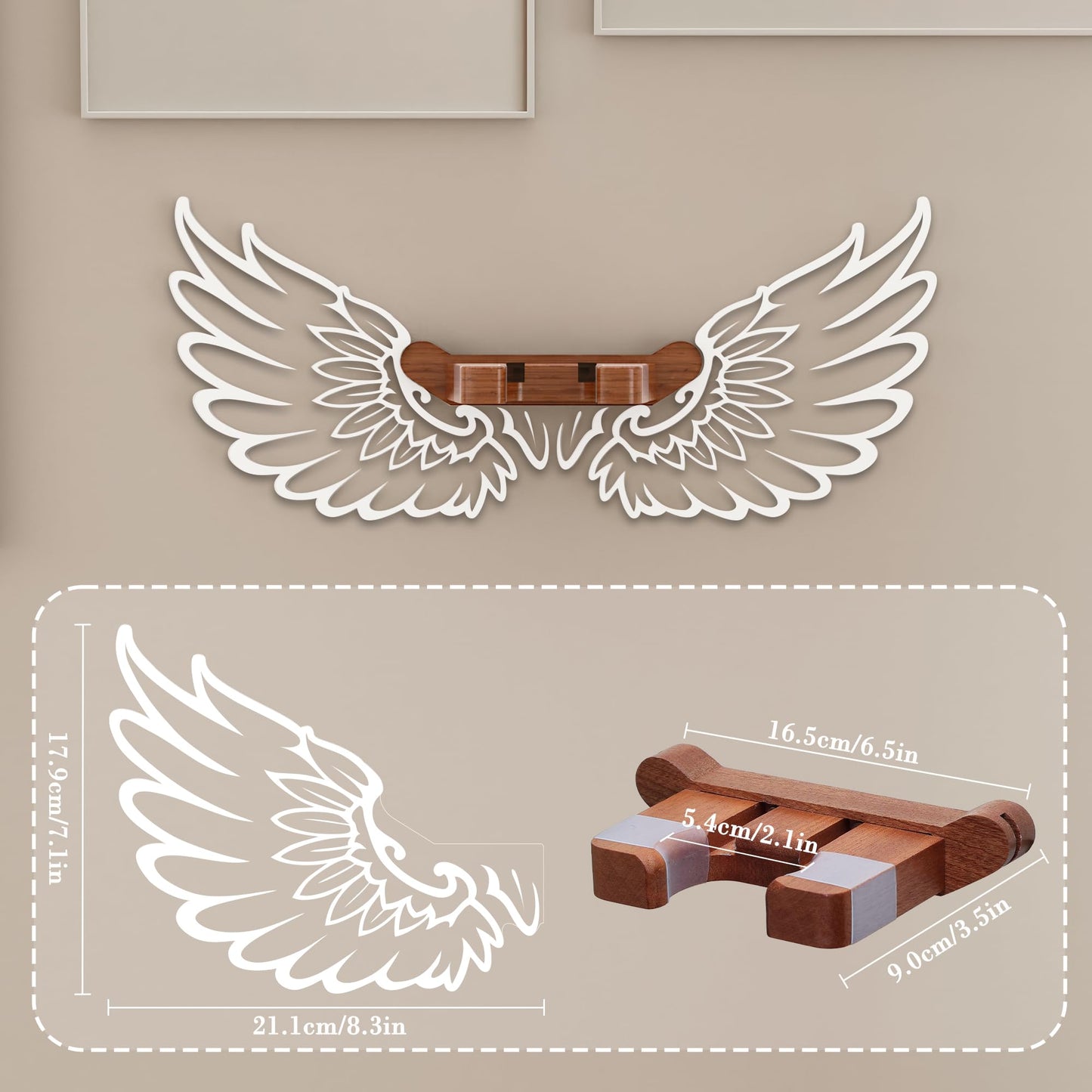 CoolGift Mart Guitar Stand Wall Mount with Luminous Angel Wings, Acrylic Wooden Guitar Hanger Shelf with USB Powered, for Acoustic Electric Bass Ukulele, Gift for Music Lovers Guitar Players
