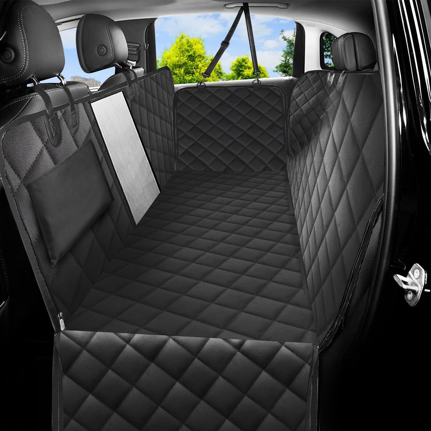 Pets Dog Seat Cover for Back Seat with Mesh Window, 100% Waterproof Heavy-duty Dog Hammock Car Seat Covers for Dogs Non Slip Protection Against Dirt ,Pet Fur, Dog Car Back Seat for Cars SUVs
