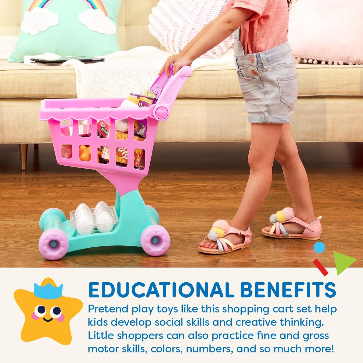 Battat – Play Circle – Shopping Cart – Toy Food – Play Kitchen For Toddlers – Pretend Play – Shopping Day Grocery Cart – 2+ Years