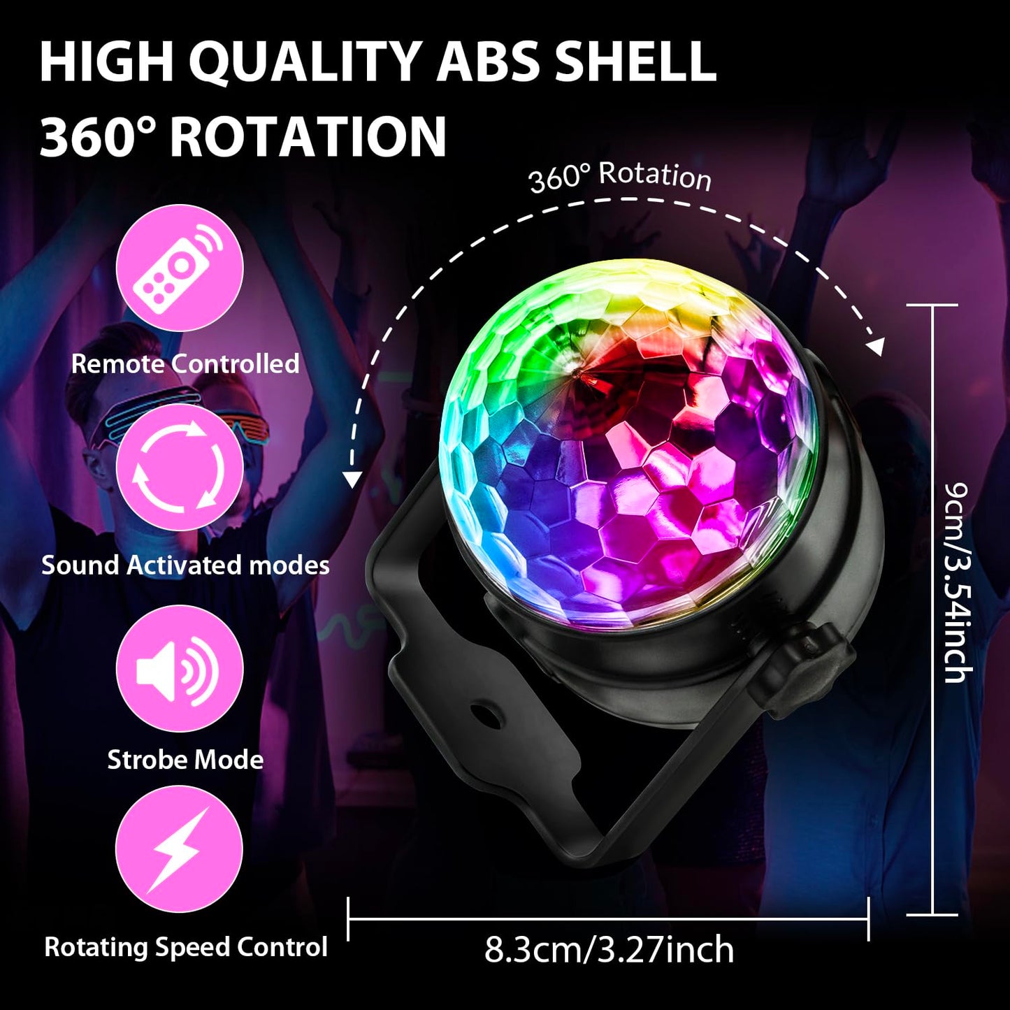 NEQUARE Disco Ball Party Lights-7 Colors DJ Disco Lights Led Strobe Lights Sound Activated with Remote Control for Karaoke, Festival Celebration Birthday Xmas Wedding Bar Club[3-Pack]