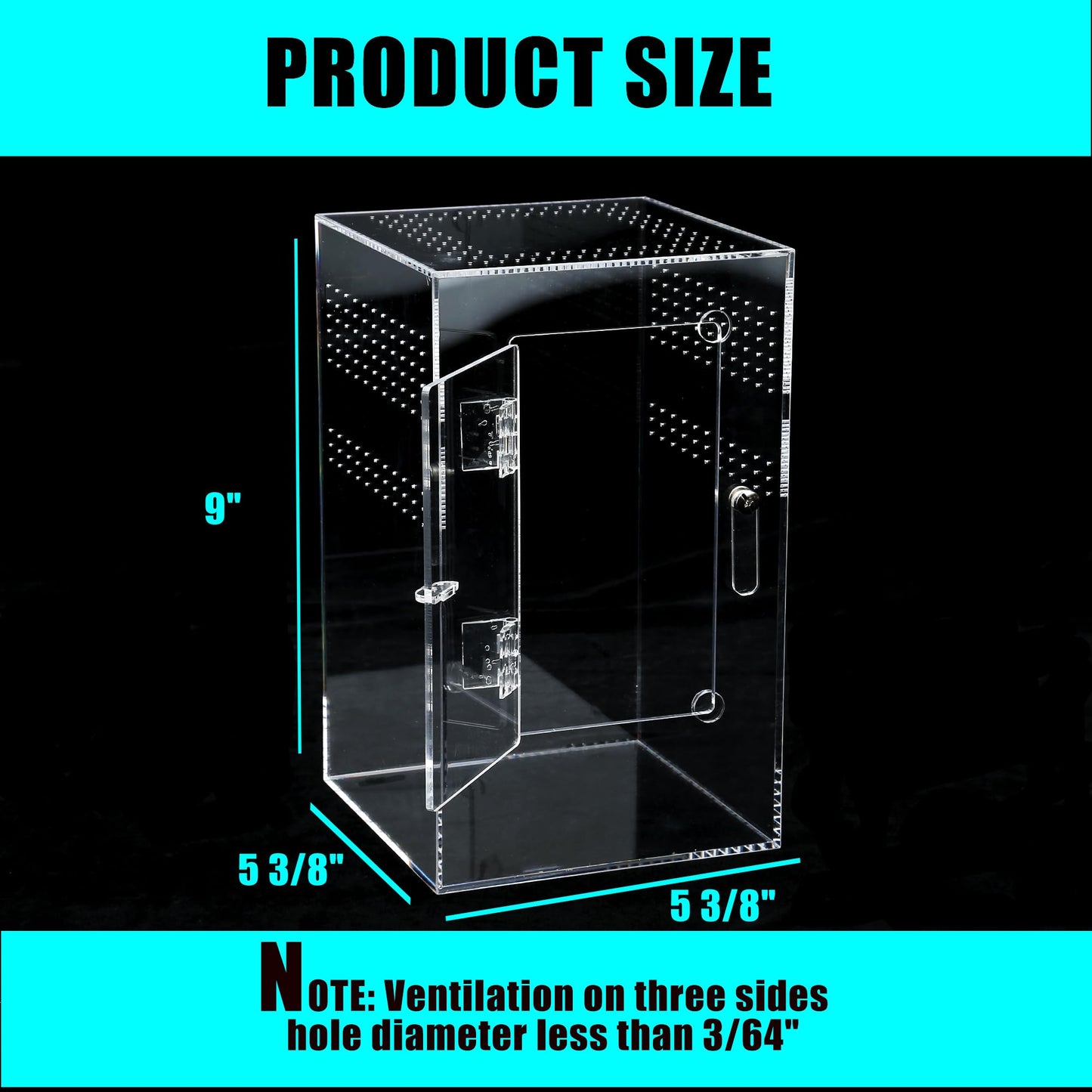 Acrylic Tarantula Enclosure Jumping Spider Enclosure with Front Opening Door 5.3 * 5.3 * 9 Inches Micro Habitat Terrarium for Small Tree Dwelling Reptiles, Spiders & Invertebrates (Enclosure&Feeder)