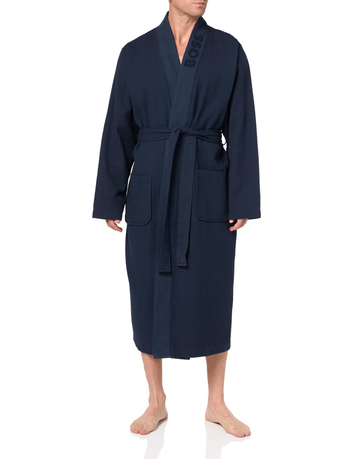 BOSS Mens Waffle Robe, Oxford Blue, Small