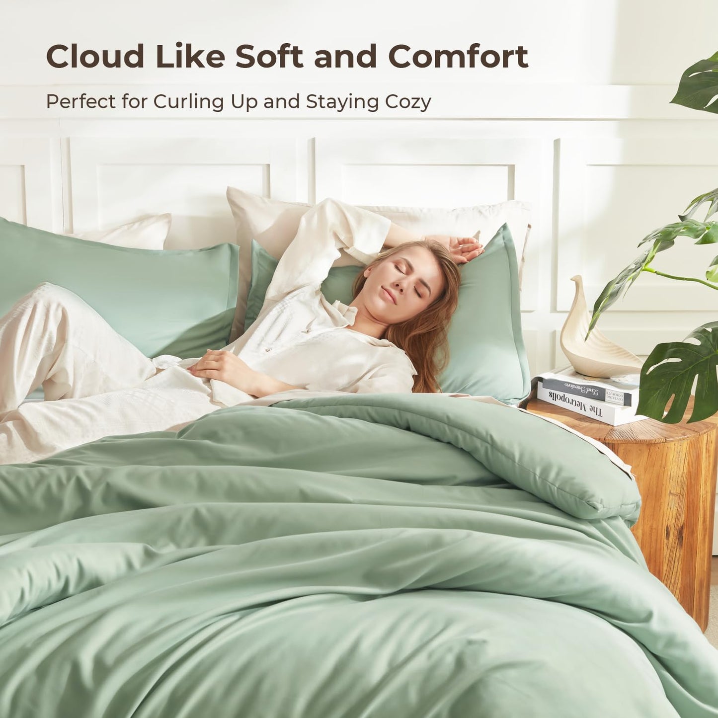 Litanika Queen Comforter Set Sage Green, 3 Pieces Lightweight Comforters Queen Size Solid Bedding Comforters Sets, Down Alternative Comforter Bed Set Quilt Blanket