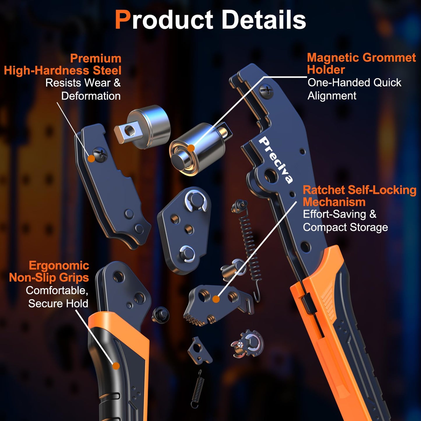 Preciva 3-Size Grommet Tool Kit - 6mm 10mm 12mm Hole Punch & Eyelet Setting Tool with 300Pcs Grommets | Handheld Eyelet Plier for Tarps, Tents, Canvas, Vinyl & Leather Crafting