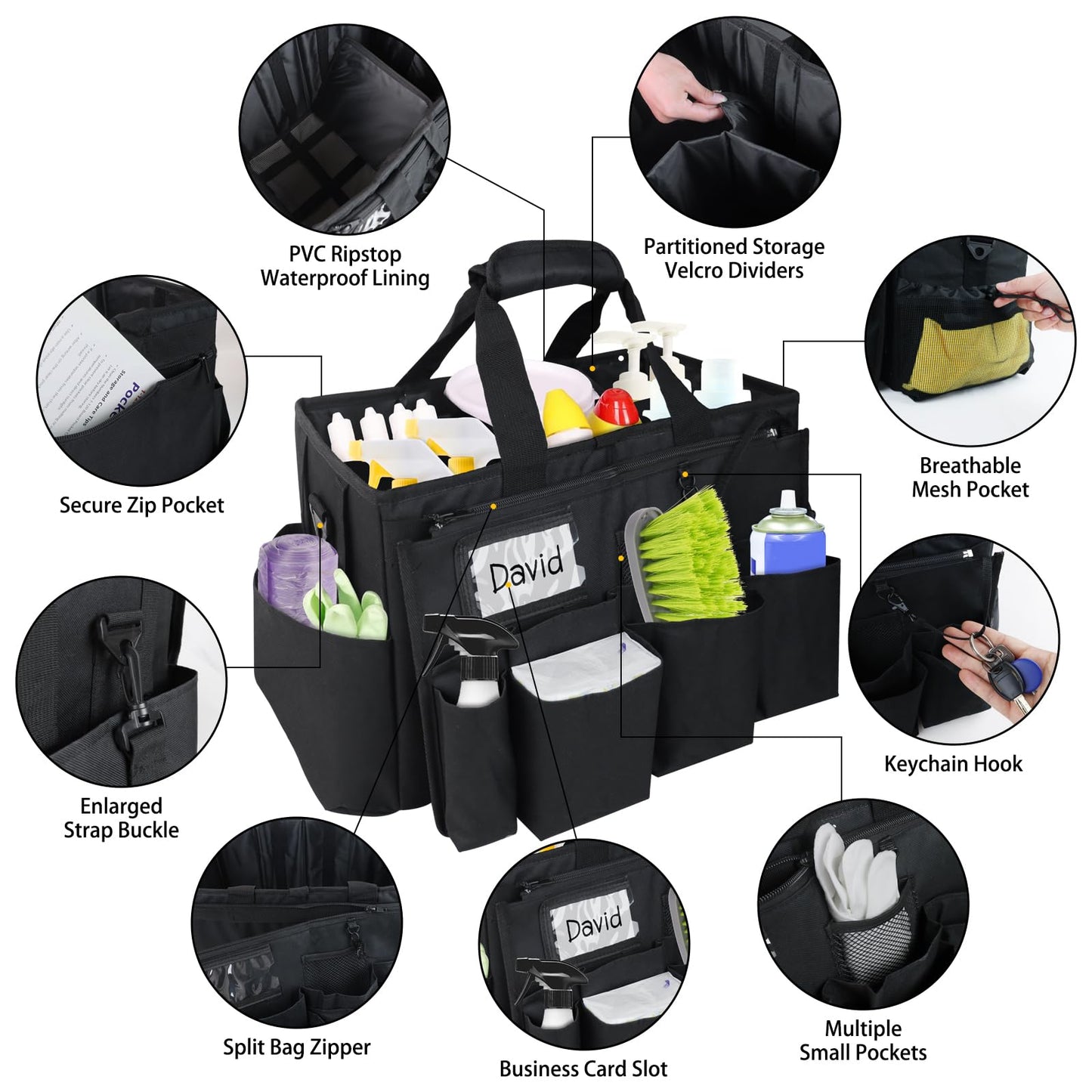 ZKOO Wearable Cleaning Caddy Organizer, Large Capacity, Black, 5 Compartments, Adjustable, Unisex, Cleaning Supplies & Hardware Tools
