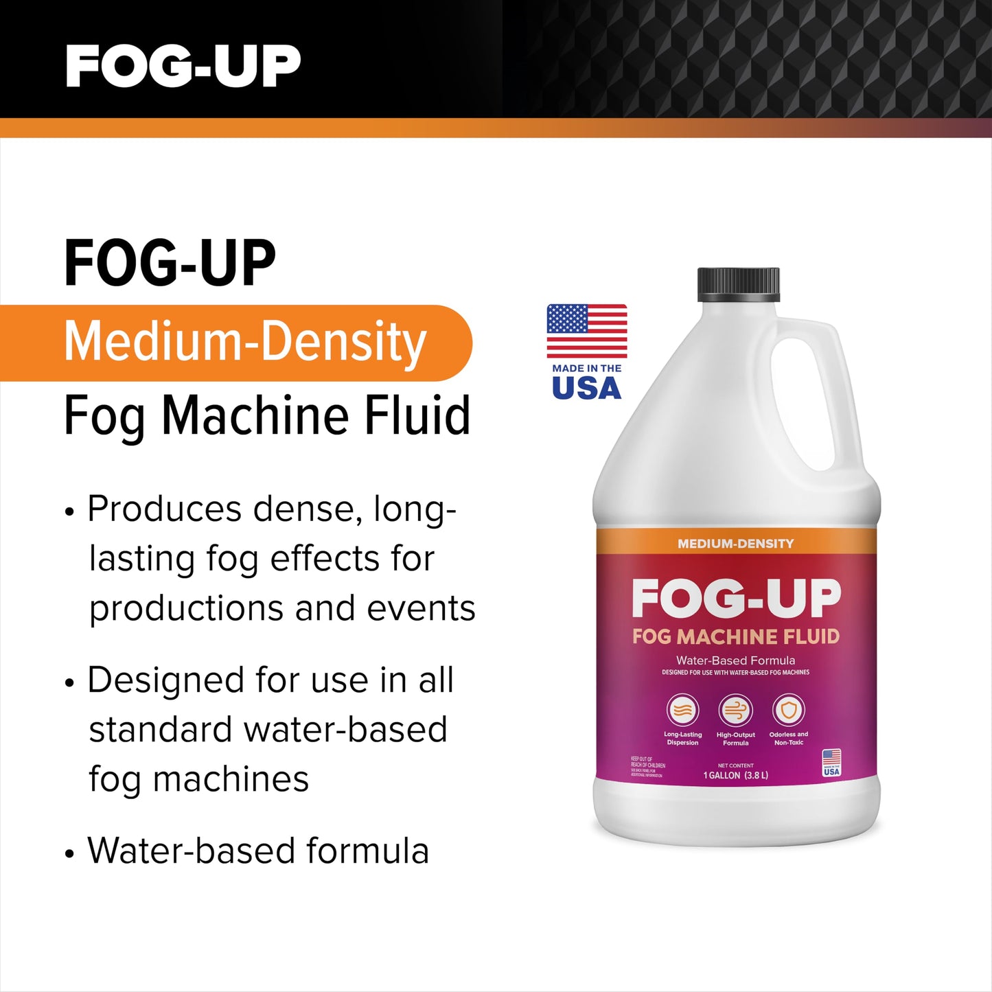 FogUp Medium Density Fog Juice - Extremely Long Lasting, High Output Non-Toxic Odorless Water-Based Fog Machine Fluid - (2 Pack) 1 Gallon, 128 fl oz for All Standard Fog Machines