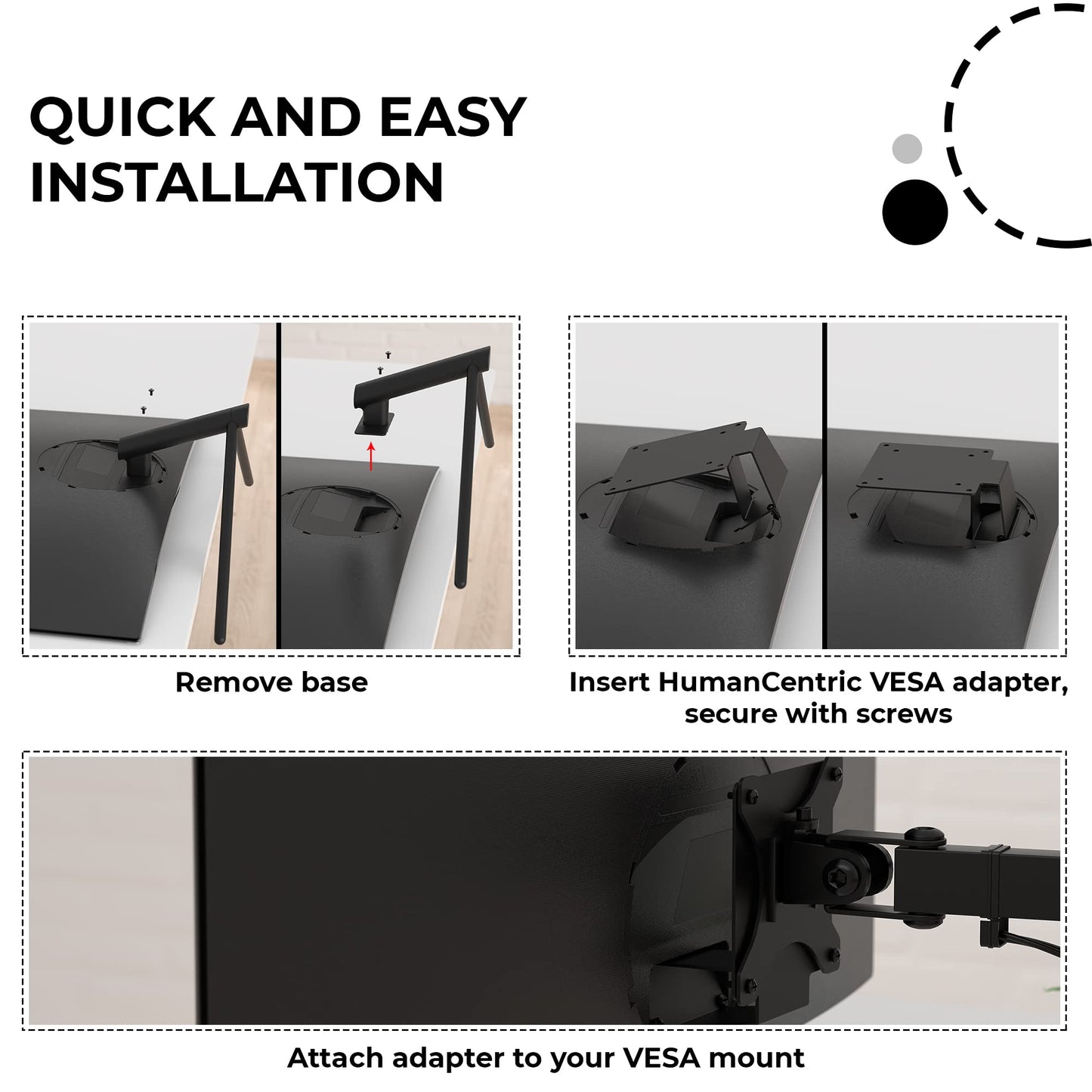 HumanCentric VESA Mount Adapter Compatible with Samsung Curved Monitors U32R590, U32R590C, U32R592, and U32R591, Adapter Bracket for VESA Stand, Arm or Desk Mount with 75x75 or 100x100mm Pattern