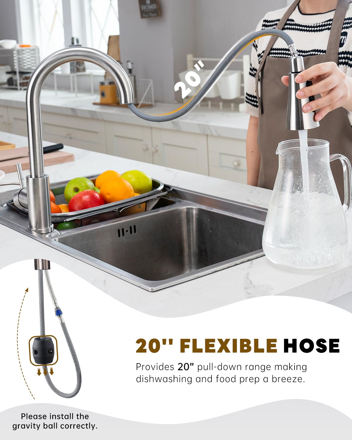 BLYLUND Brushed Nickel Kitchen Faucets with Pull Down Sprayer 3 Modes, Stainless Steel Modern Kitchen Sink Faucets High Arch Single Handle Faucet