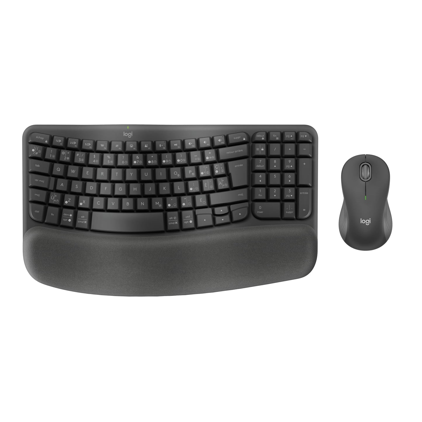 Logitech Wave Keys MK670 Combo, Wireless Ergonomic Keyboard with Signature M650 L Wireless Mouse, Comfortable Natural Typing, Bluetooth, Logi Bolt, for Multi-OS, Windows/Mac, French Layout - Graphite