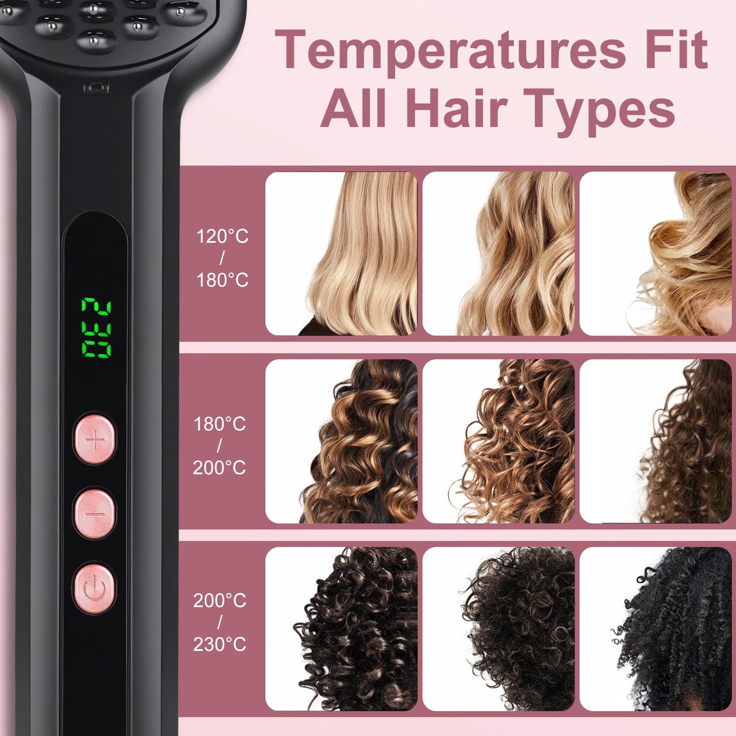 Hair Straightener Brush - SIQUER Ionic Hair Straightening Brush with 13 Temps LCD Display 45s Fast Heating 60mins Auto-Off Anti-Scald Ceramic Hair Straightener Comb for Home Salon, Black