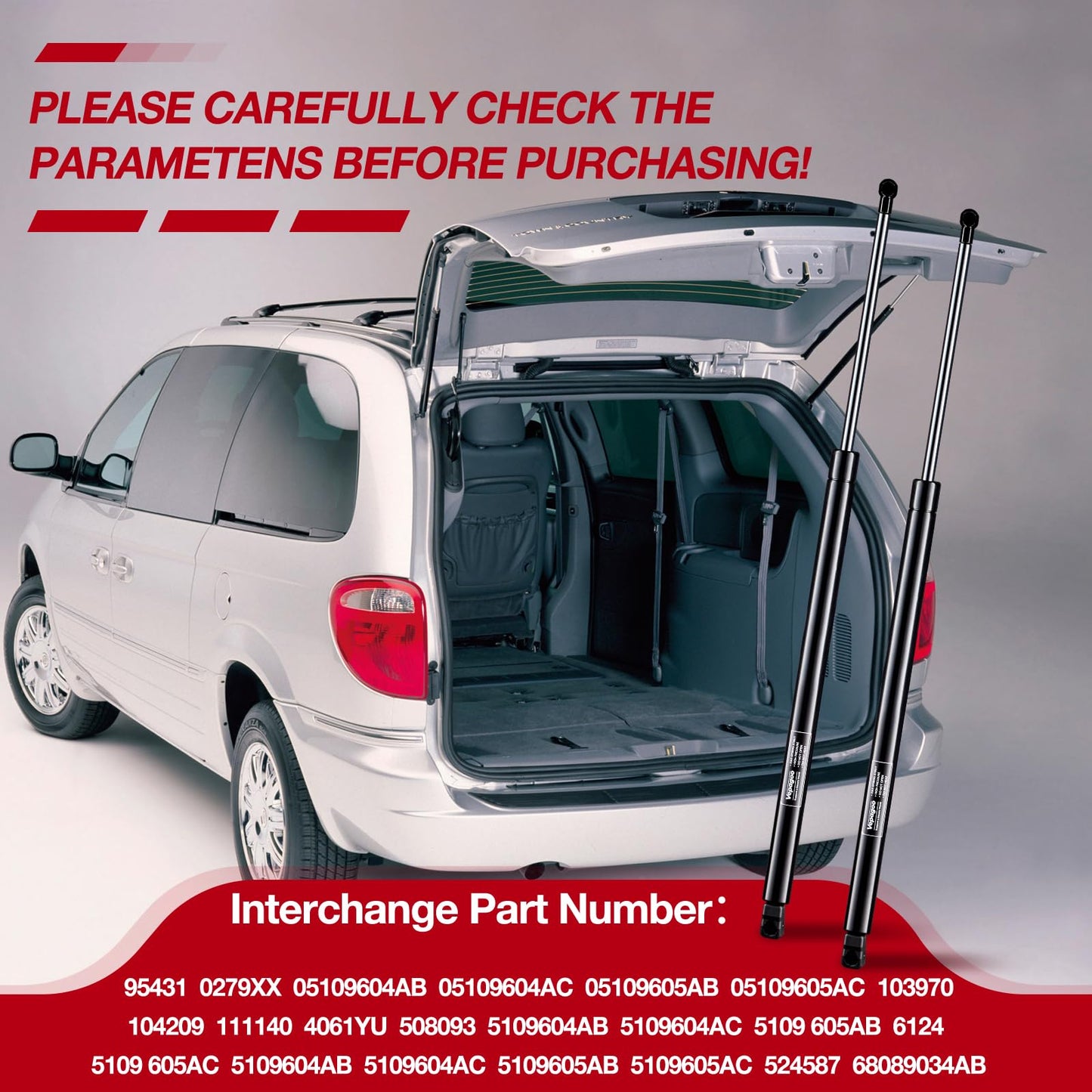 Vepagoo Rear Hatch Struts for Chrysler Town & Country 2008-2016, Dodge Grand Caravan 2008-2020, Ram C/V 2012-2015 with Power Trunk Gas Strut Liftgate, Set of 2