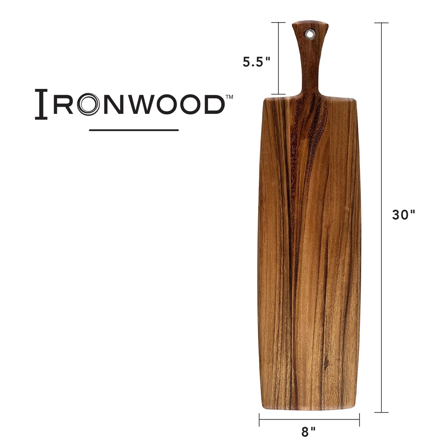 Ironwood Gourmet Acacia Wood Provencale Paddleboard, XL Rectangular Serving Board with Handle