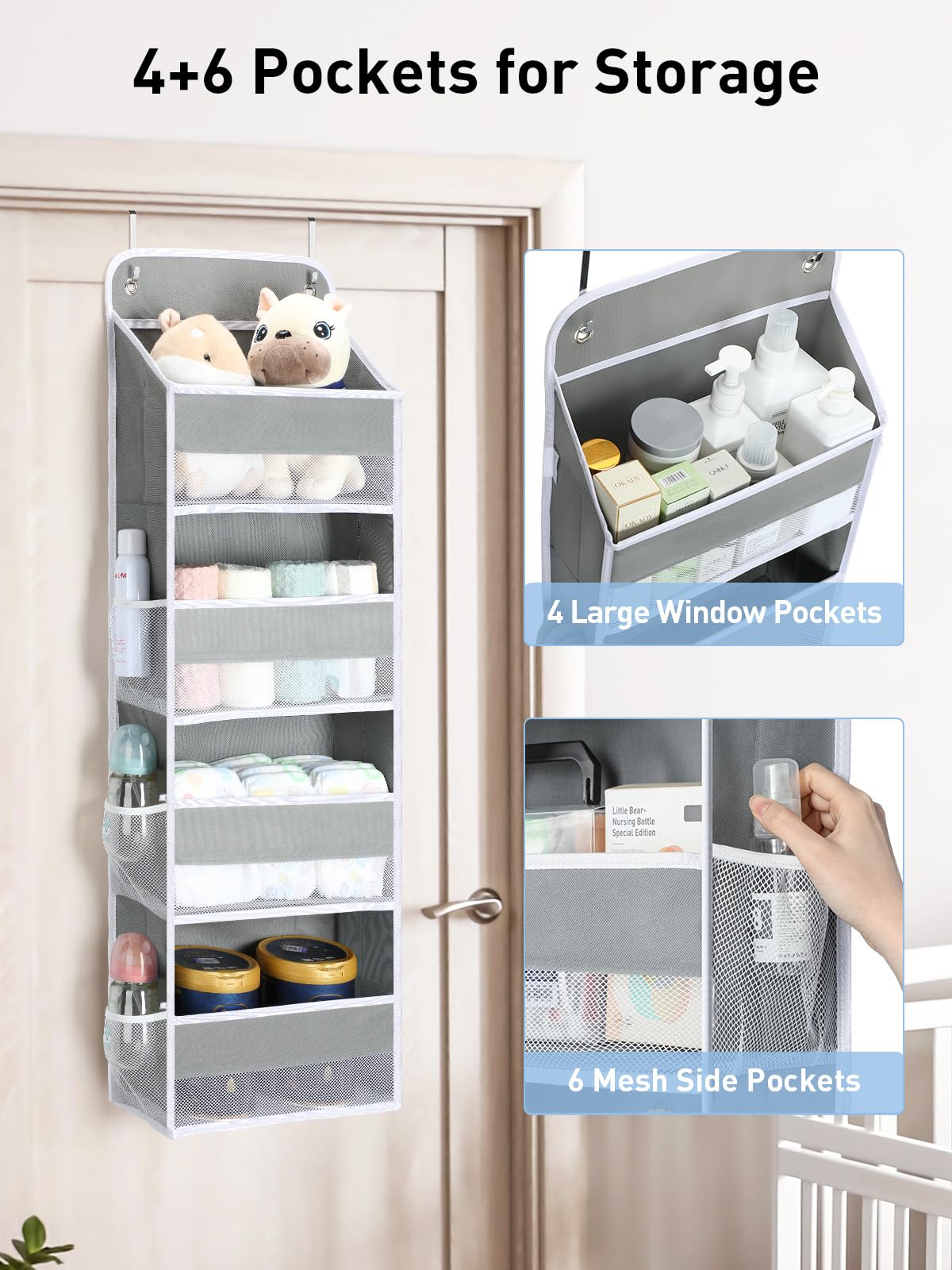 Yecaye 4 Shelf Bathroom Organizers and Storage, 35.2lbs Load Closet Door Organizer Hanging, Swing-proof Hanging Over the Door Organizer for Nursery Newborn Baby Essential (2 Pack)