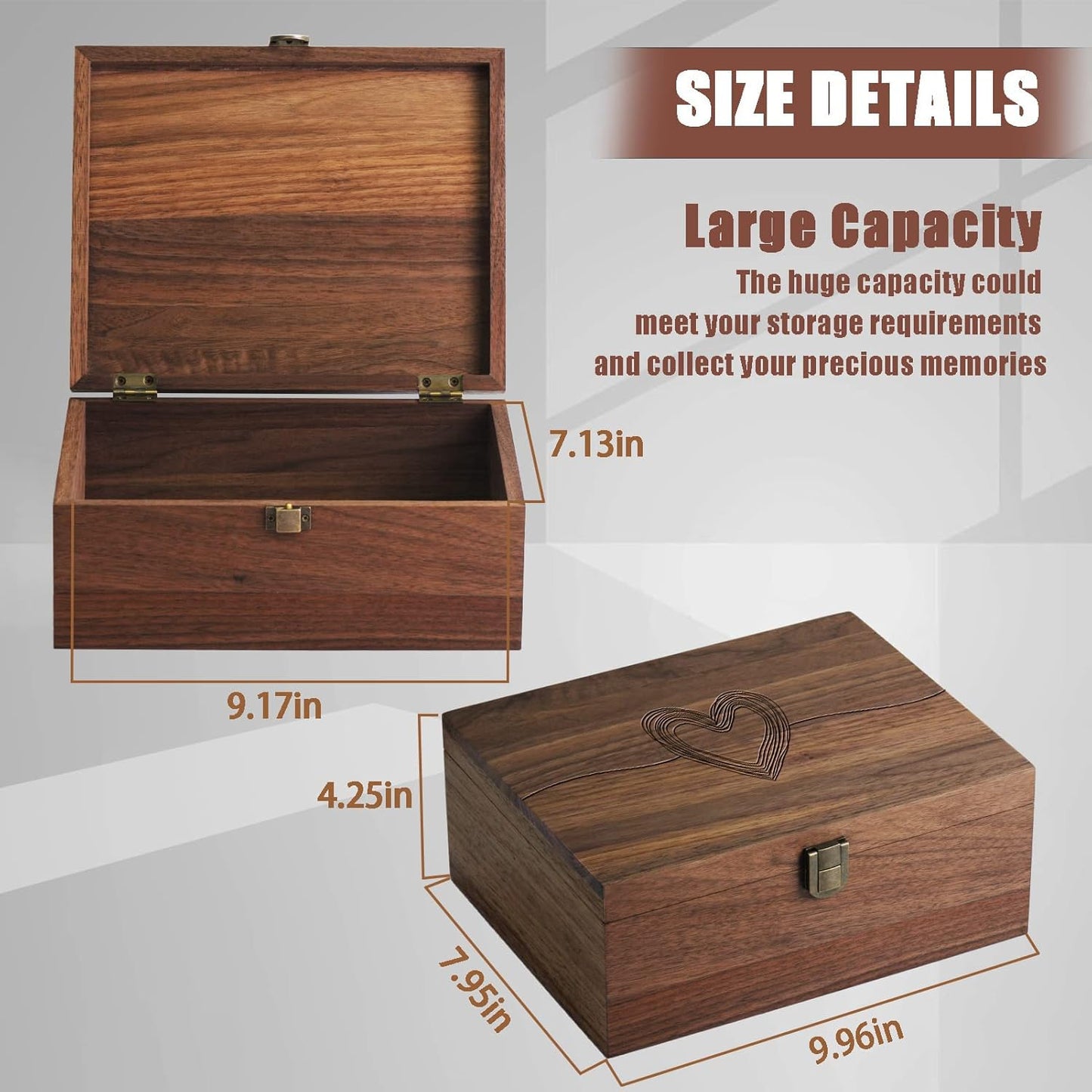 Wiaee Heart Laser Cut Wood Keepsake Box, Memory Box for Keepsakes Large, Wooden Storage Box with Hinged Lid Valentines Day Gifts for Him/Her, Anniversary, Wedding, Memory, Baby Shower Wooden box