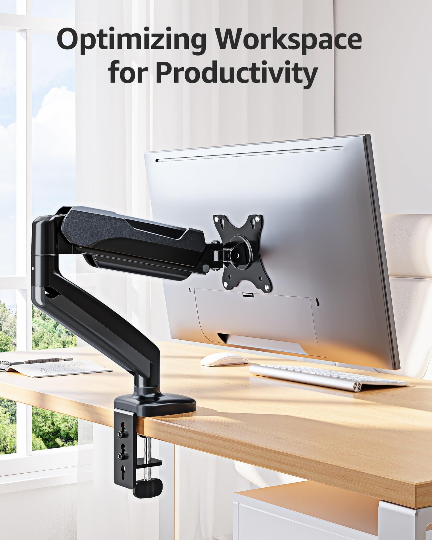 MOUNTUP Single Monitor Desk Mount Holds Screen up to 32 inch, Height Adjustable Monitor Arm, Computer Monitors Stand with Clamp/Grommet Base, VESA Mounts Fit 4.4-17.6lbs Computer, Black