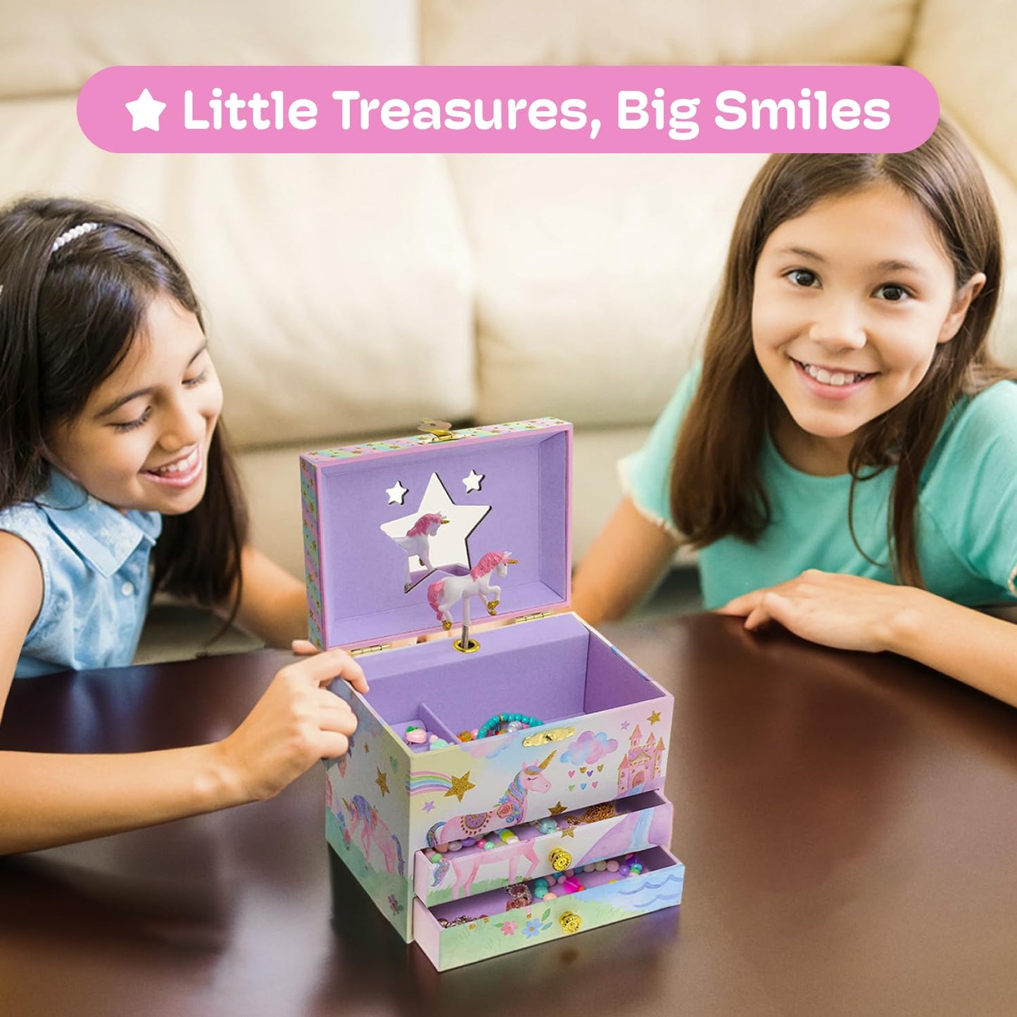 Jewelkeeper- Musical Jewelry Box with 2 Pullout Drawers, Glitter Rainbow and Stars Unicorn Design, The Unicorn Tune