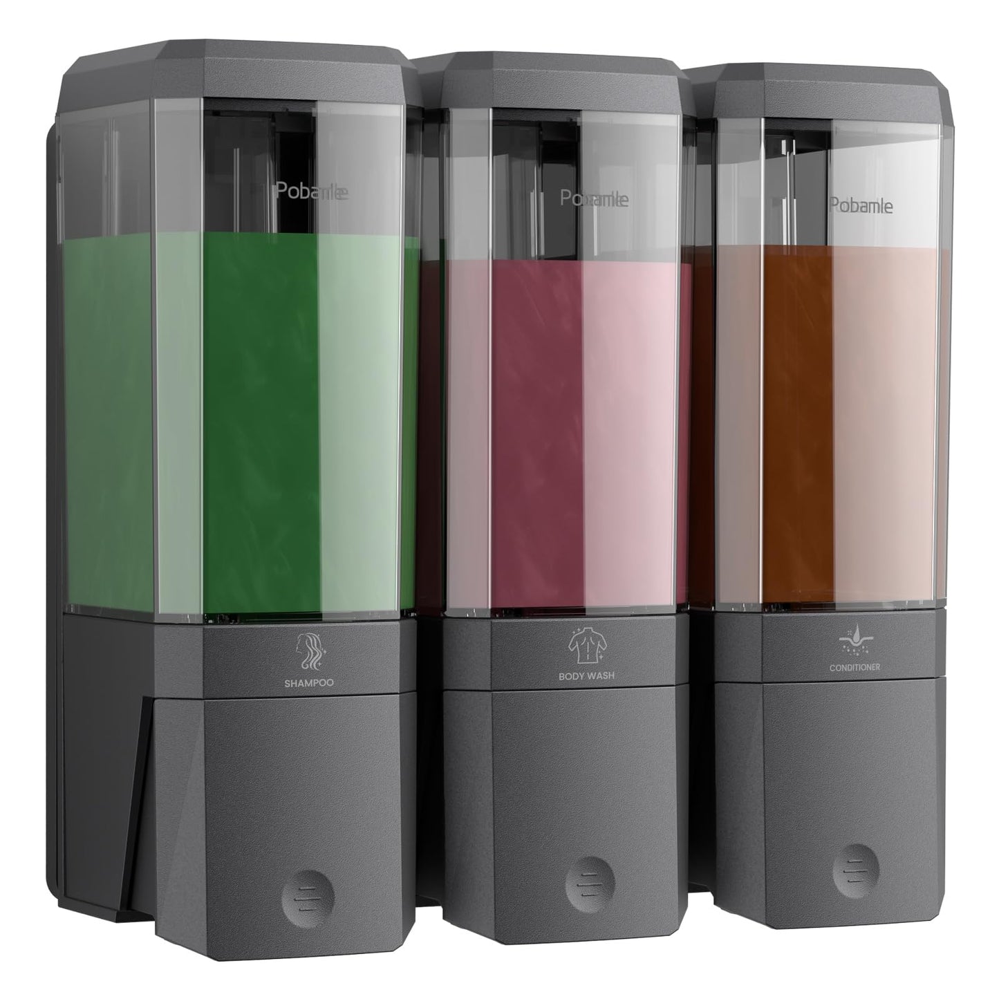 Shampoo and Conditioner Dispenser Wall Mounted, Shower Soap Dispenser No Drill Upadate Easy Slot Install, Shampoo Dispenser for Shower Bathroom Large Capacity 500ml * 3 Chamber Holder Gungray