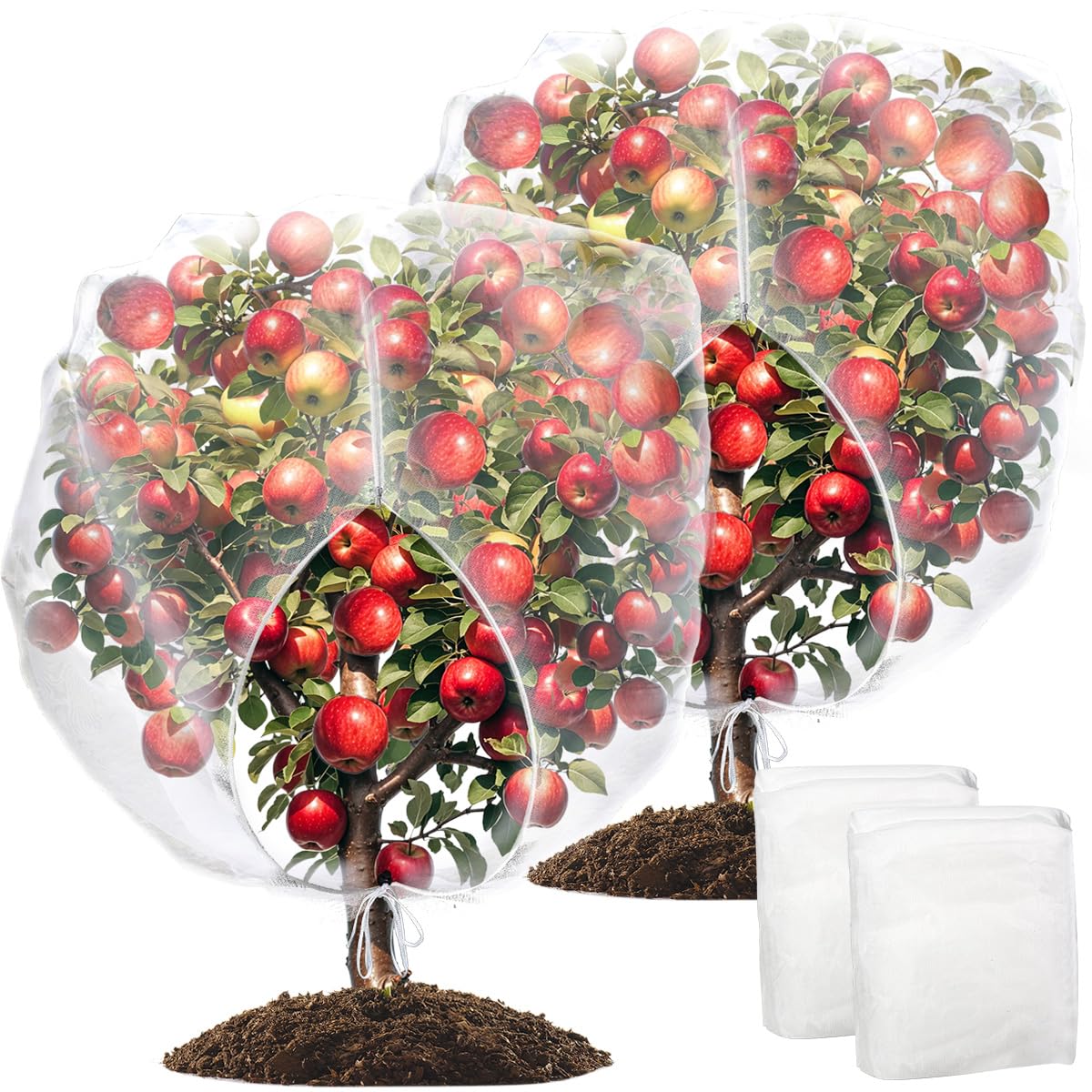 wohohoho 2Pcs 6.6 x 6.6ft Large Fruits Tree Netting, Insect Bird Barrier Tree Net with Drawstring and Zipper, Plant Cover Tree Protection to Prevent Tomato Blueberry Vegetables from Squirrel Bird