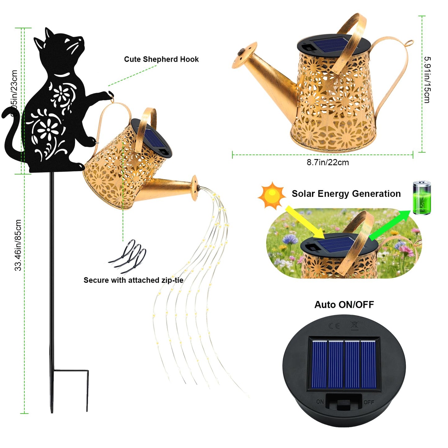 Solar Watering Can Lights, Cat Hanging Lantern Solar Lights Outdoor, Waterproof Garden Decor Outside Patio Yard Pathway Backyard, Gardening Gifts for Mom Grandma Women Birthday Mother's Day