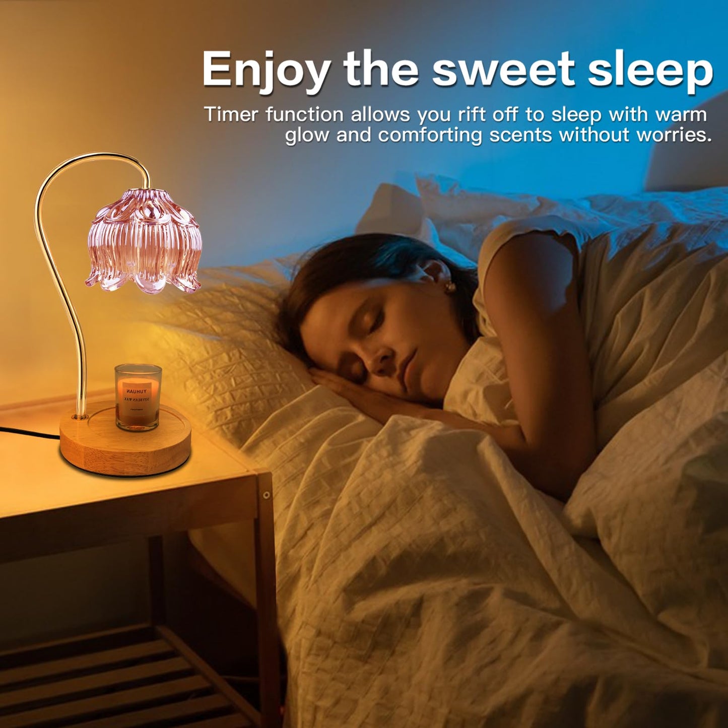 SupBri Flower Candle Warmer Lamp with Timer & Dimmer - Fits All Jar Scented Candles - Birthday Gifts for Women, House Warming Gifts New Home Bedroom Decor (Pink)