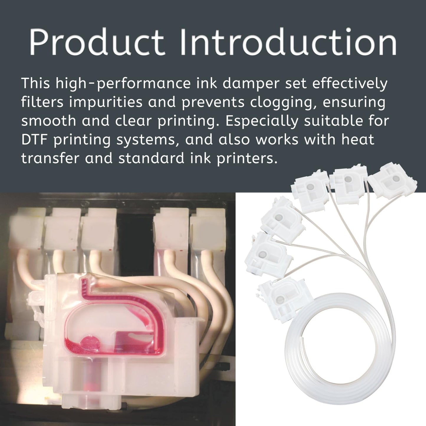 Qiqimingxin 6Pcs Printer Ink Damper with Ink Tube Hose Fits for E-pson Printers L800 L1300 L1455 L801 L1800 L810 L850 L101 L201 Cartridge Parts White PP Material