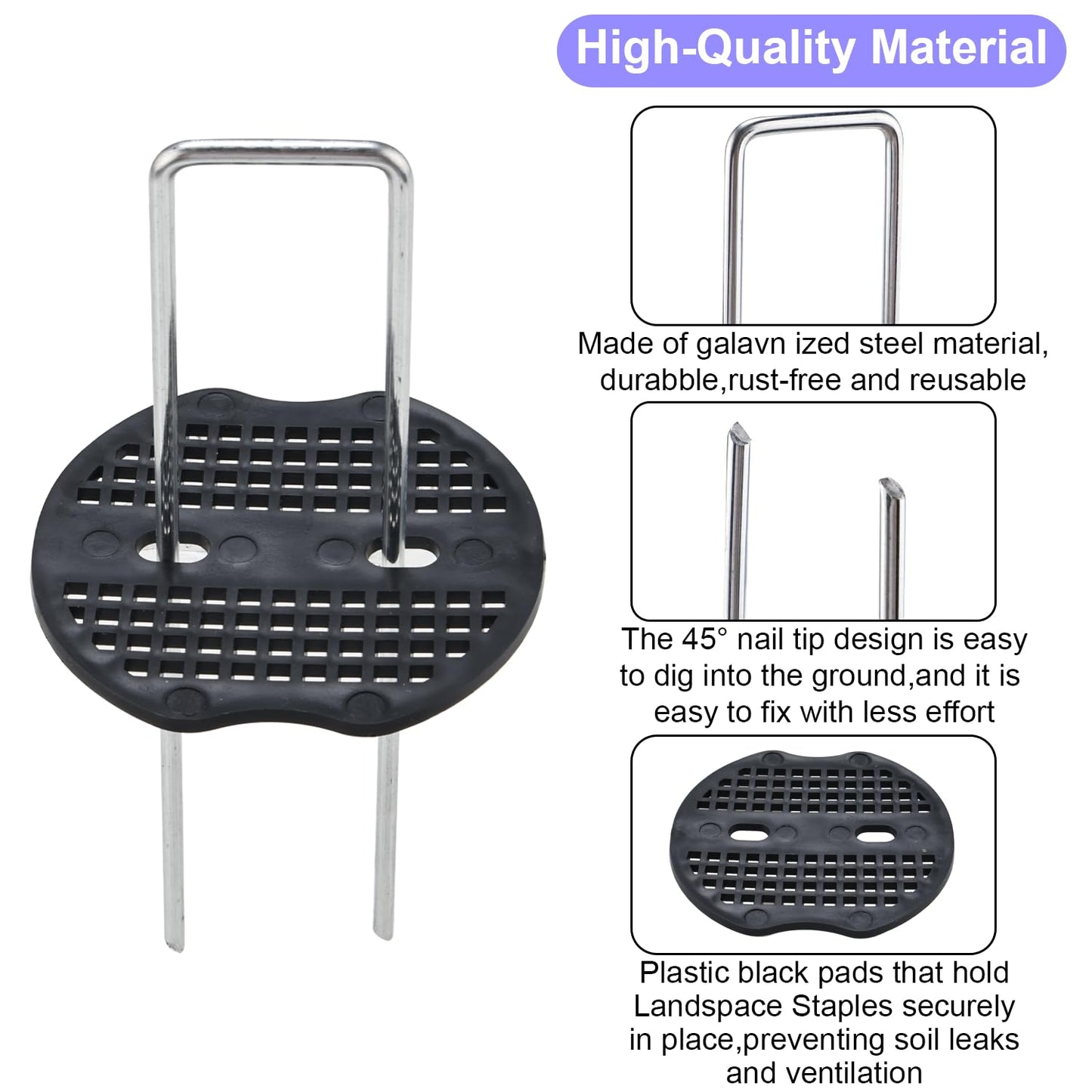 Artilife Landscape Fabric Staples with Gaskets,Galvanized Steel Landscape Staples,6” Length 11 Gauge Landscape Fabric Pins,U Shape Landscaping Staples for Weed Barrier (200pcs 6")