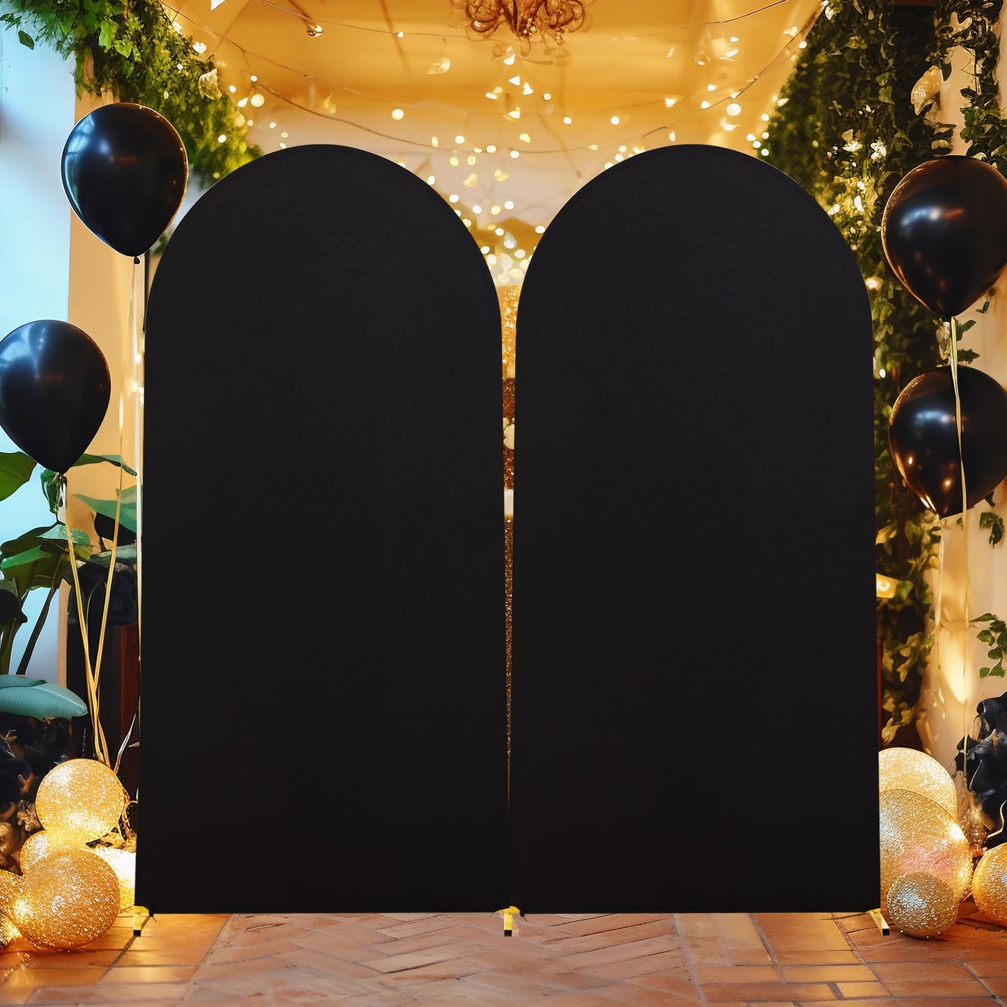 Chiara Arch Covers - Black Spandex Fitted Wedding Arch Stand Covers - 7.2FT Round Top Stretchy Backdrop for Birthday Party Ceremony Banquet Decoration