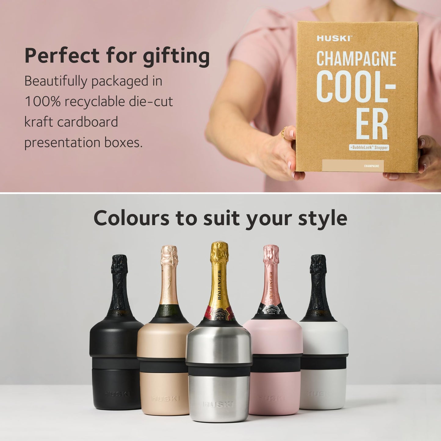 Huski Champagne Chiller | New | Award-Winning Iceless Design with Detachable Bottle Stopper | Keeps Wine Cold up to 6 Hours | Fits Most 750ml Champagne & Prosecco Bottles (Champagn)