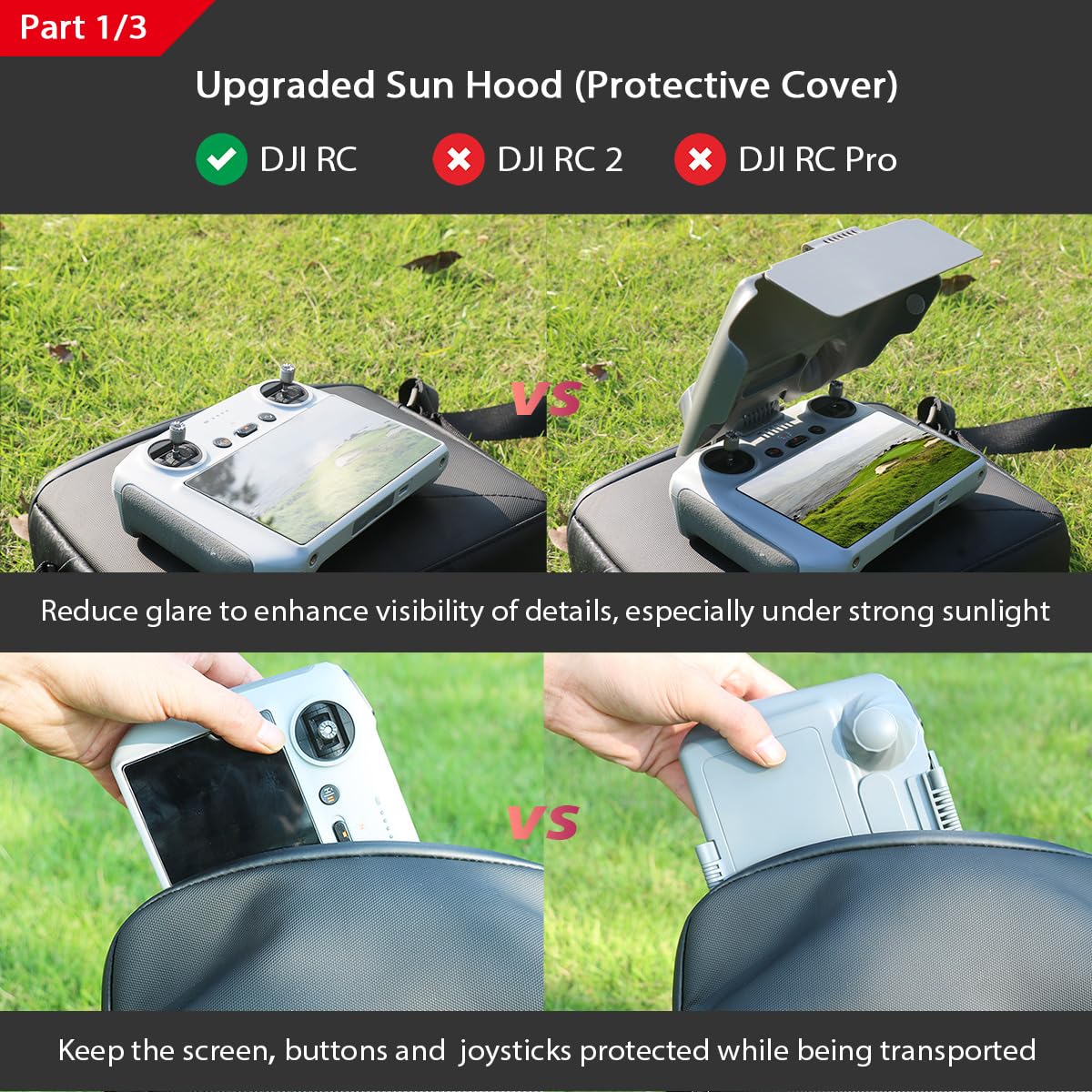 Arzroic Sun Hood Kit for DJI Mini 3/3 Pro RC Controller Accessories - Anti-Glare Sun Shade Cover, Screen Protector and Neck Lanyard Bundle
