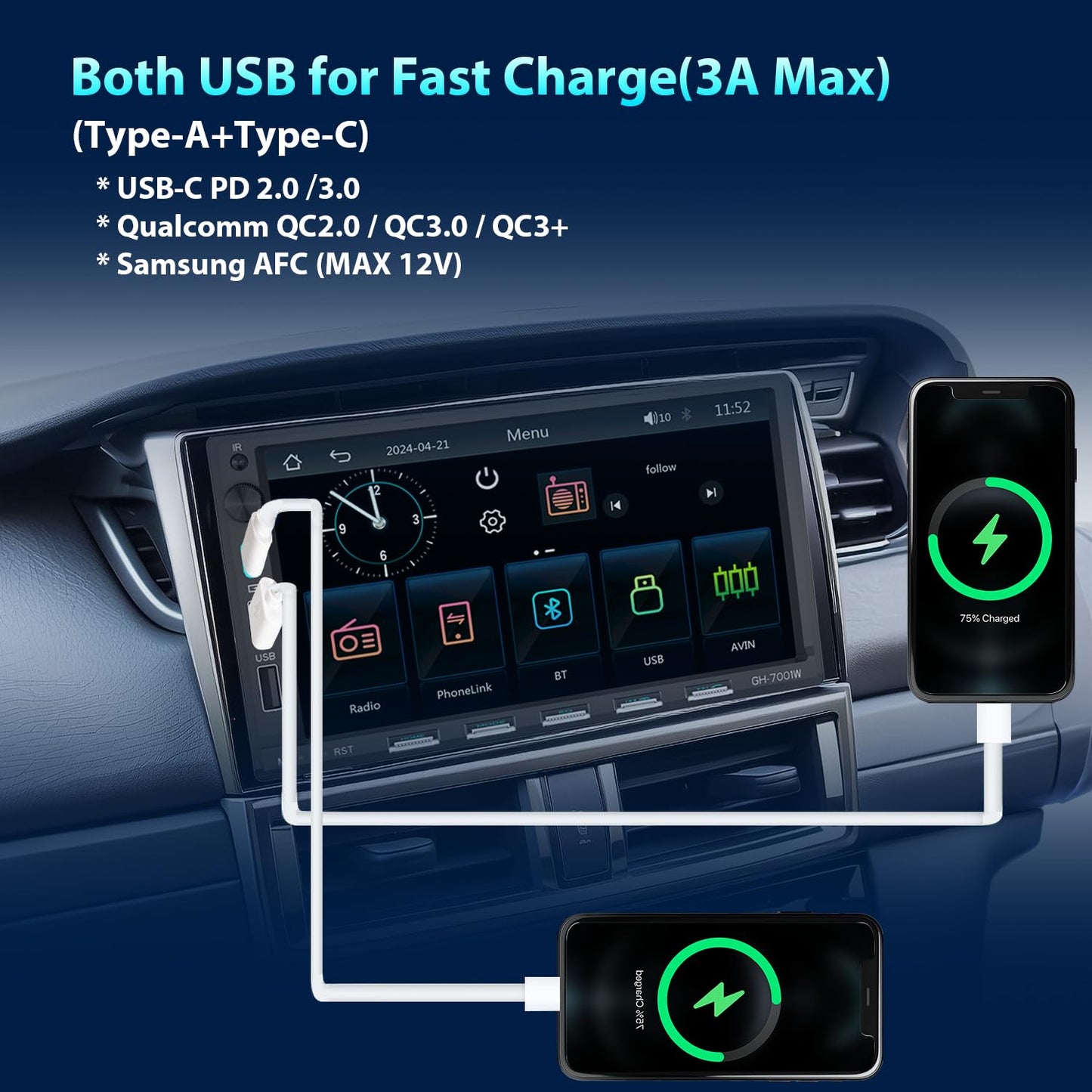 Alondy Double Din Car Stereo Bluetooth Compatible with [Wireless] Apple CarPlay/Android Auto 7" Touchscreen AM/FM Radio USB (Fast Charge 3A) Backup Camera