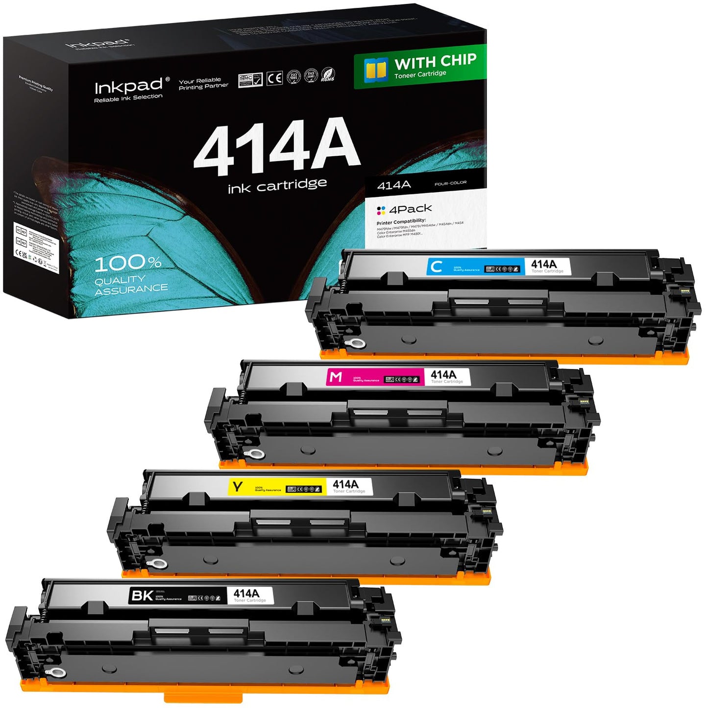 iNKPAD 414A (W2020A W2021A W2022A W2023A) 414 A 414X Toner Cartridges Replacement for HP-414A | Use with HP Color LaserJet Pro MFP M479fdw M479fdn M454dw M454dn M480f M479 Printer