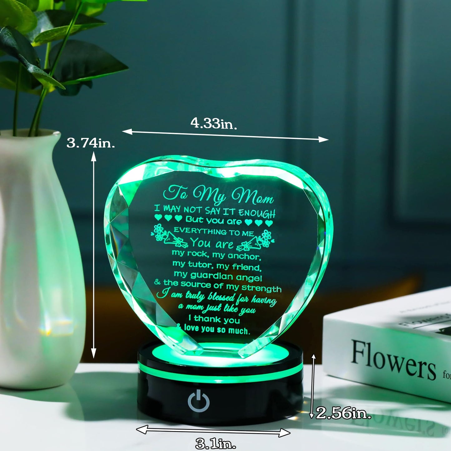 YWHL Gifts for Mom from Daughter Son Moms Birthday Gifts Unique Heart Crystal Laser Words Gift for Mom with Colorful Base on Mothers Day Thanksgiving Day Christmas Valentine's Day