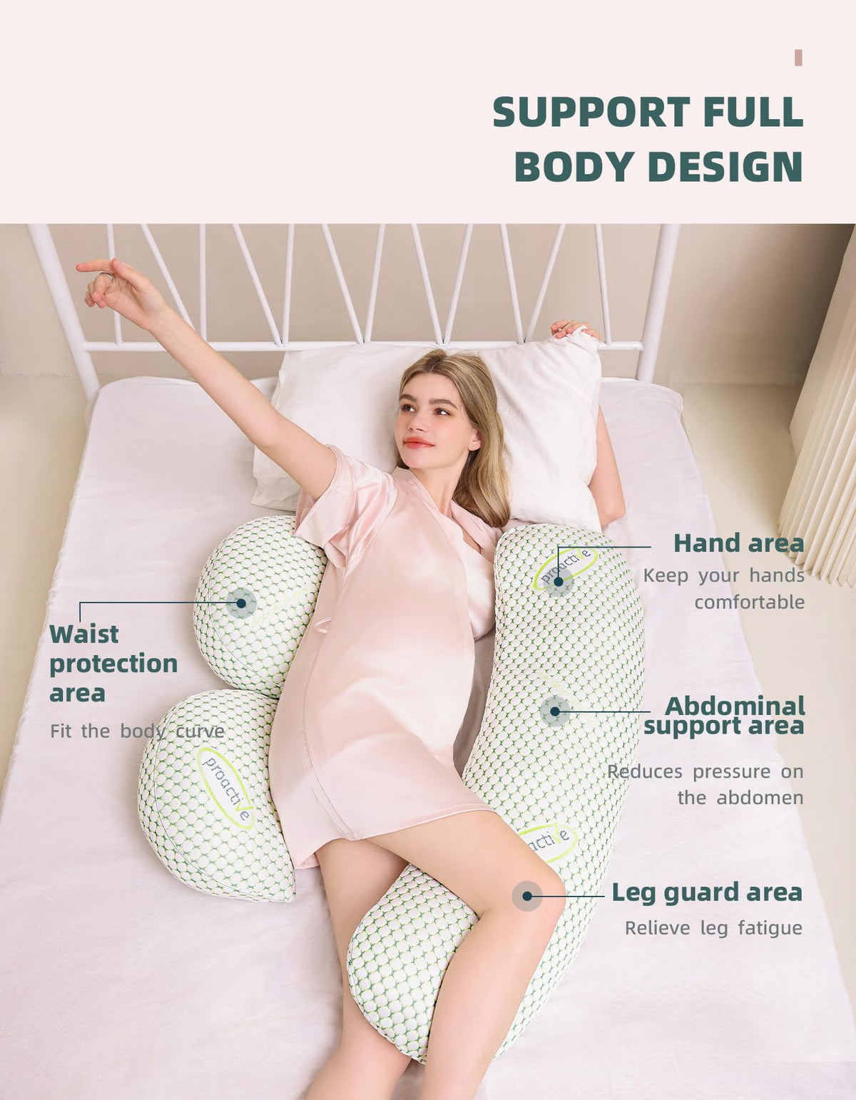Oternal Pregnancy Pillow for Pregnant Women,Soft Pregnancy Body Pillow,Support for Back, Hips, Legs,Maternity Pillow with Detachable & Adjustable Pillow Cover, Green